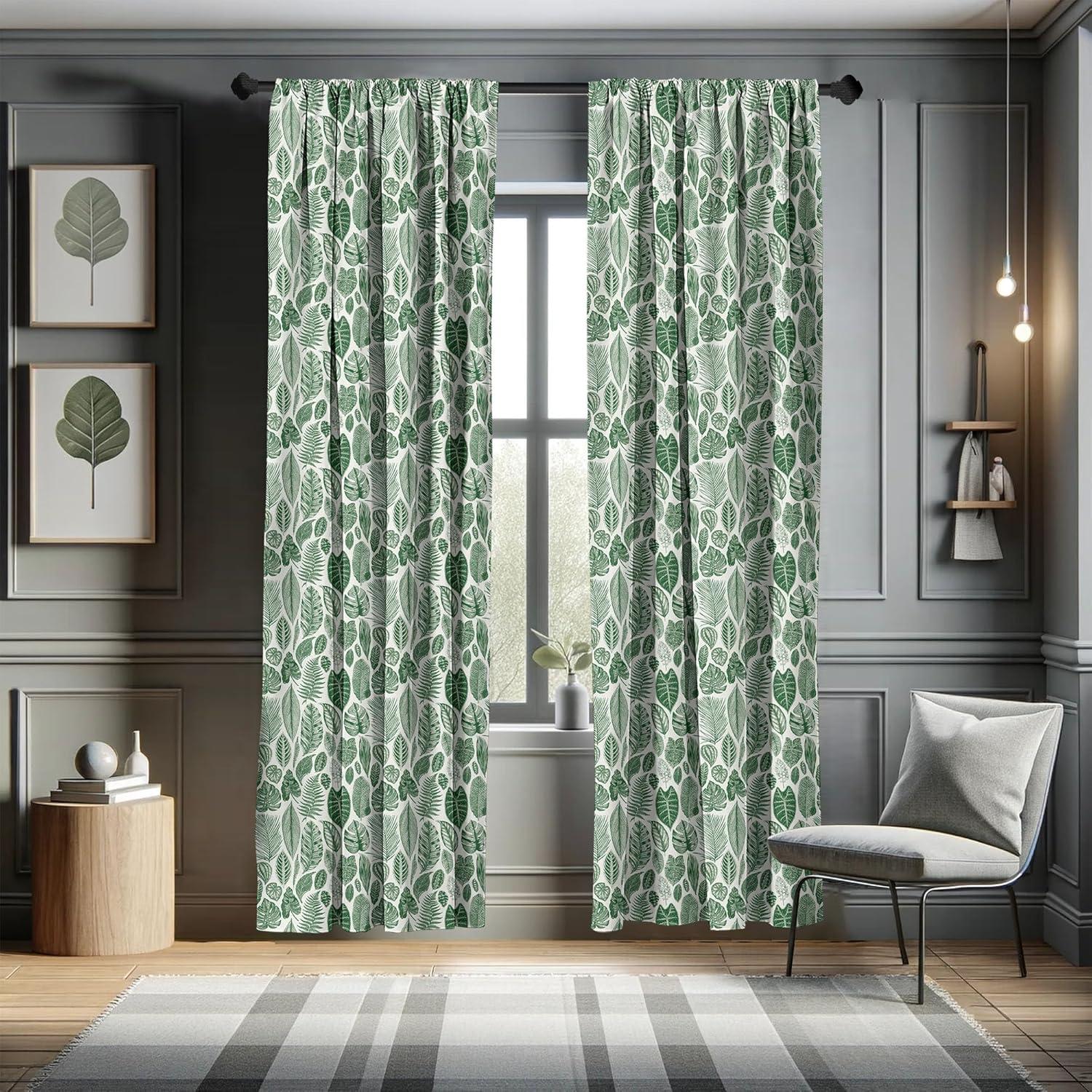 Botanical Semi-Sheer Rod Pocket Curtain Panels (Set of 2)