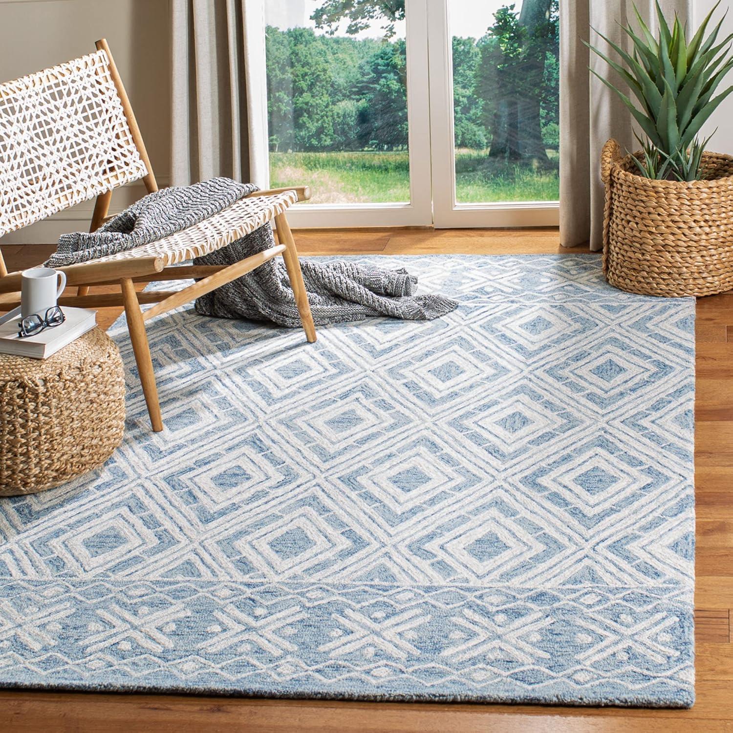 Micro-Loop MLP646 Hand Tufted Indoor Area Rug - Blue/Ivory - 5'x8' - Safavieh