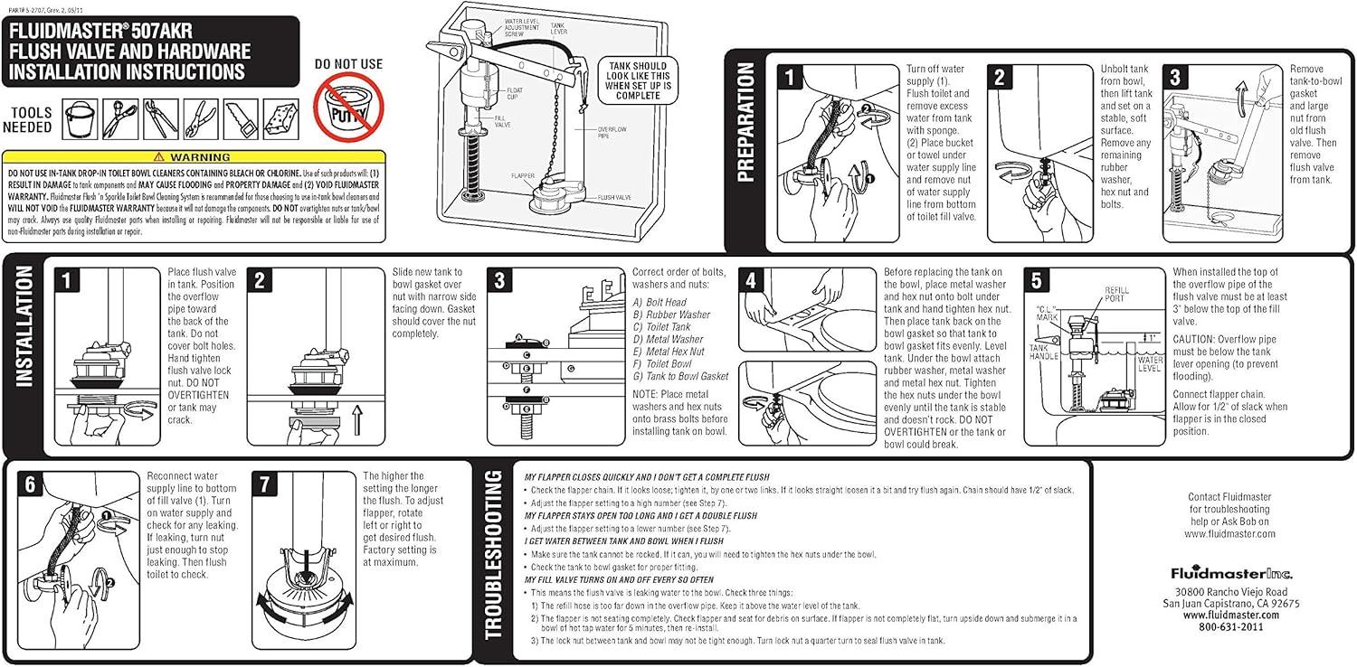 Universal High Performance Toilet Flush Valve Repair Kit with Adjustable Flapper