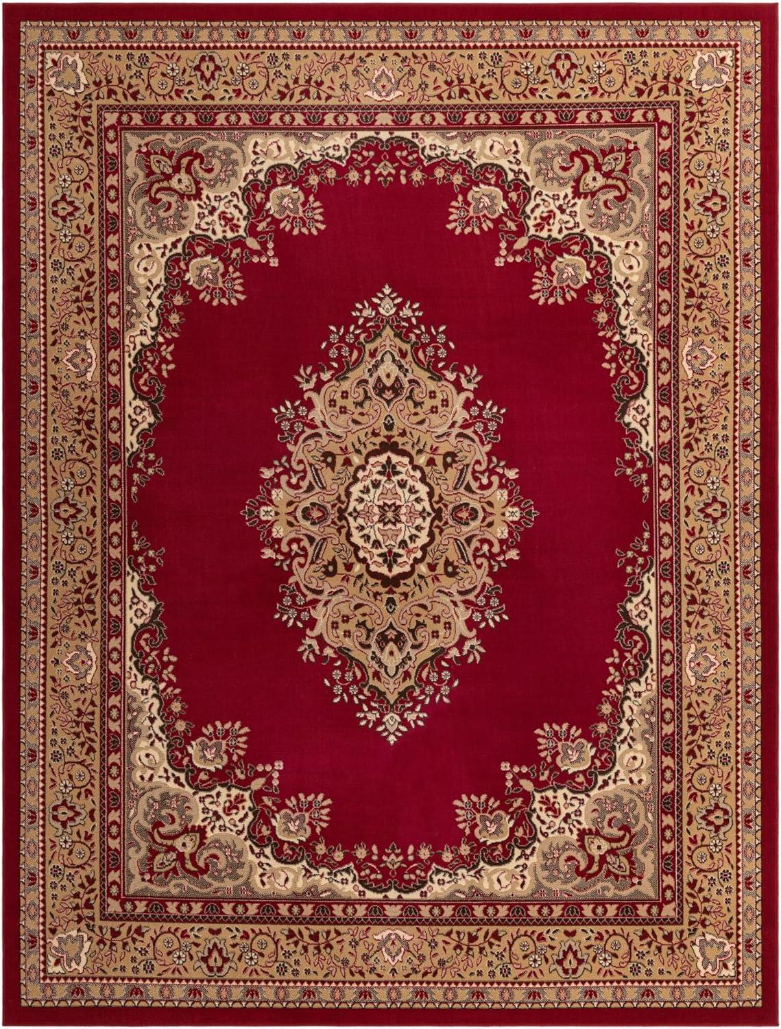Elegant Medallion 9' x 12' Synthetic Area Rug in Red, Black, and Cream