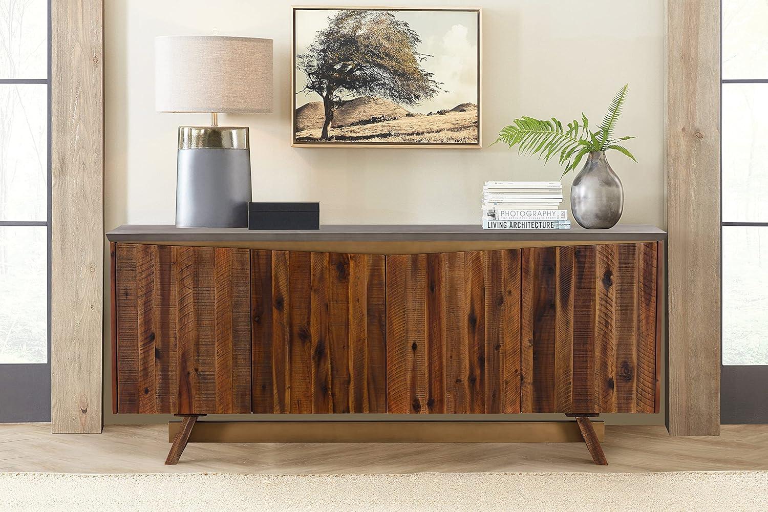 Picadilly 4 Door Sideboard Buffet in Acacia Wood and Concrete