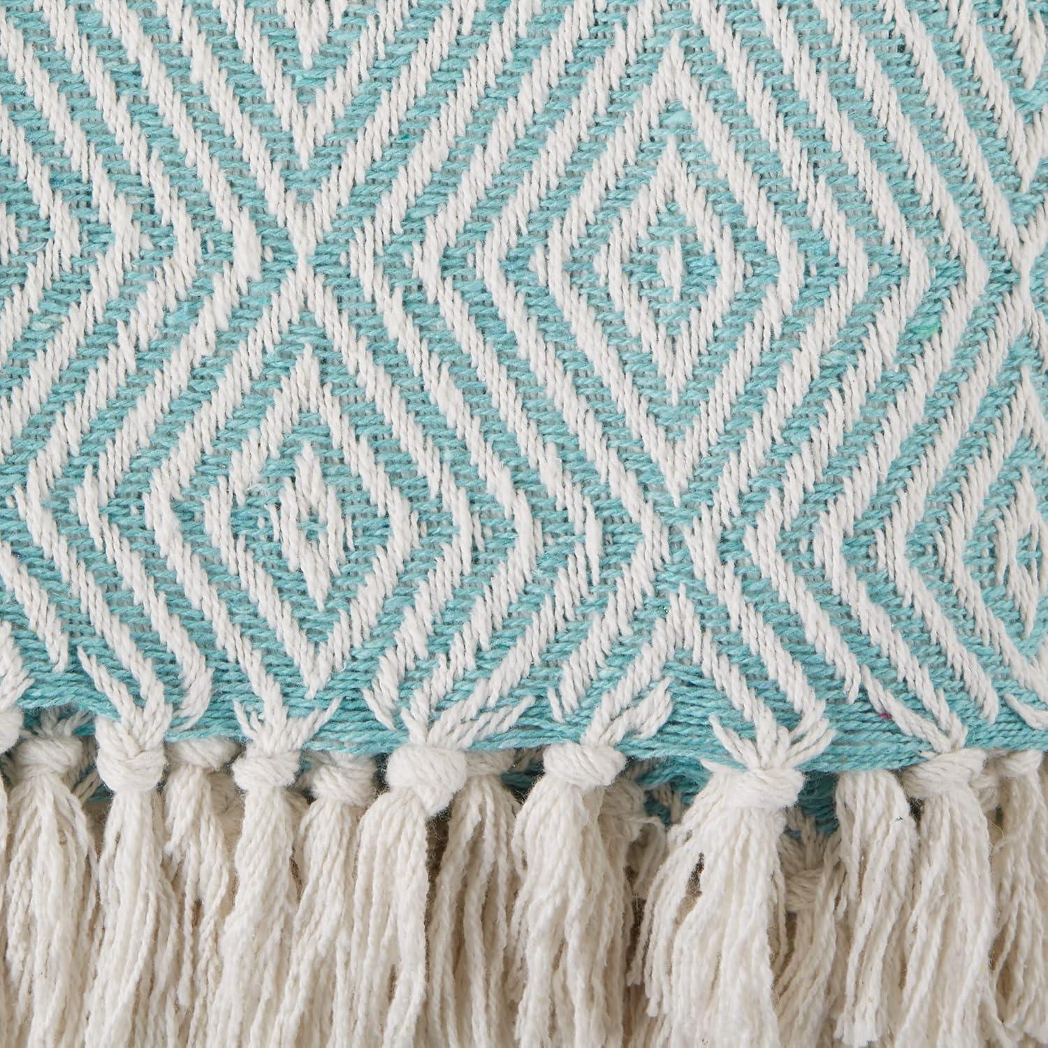 Design Imports 50"x60" Diamond Geometric Throw Blanket Aqua : Lightweight Woven Cotton, Machine Washable, Cozy for All Ages