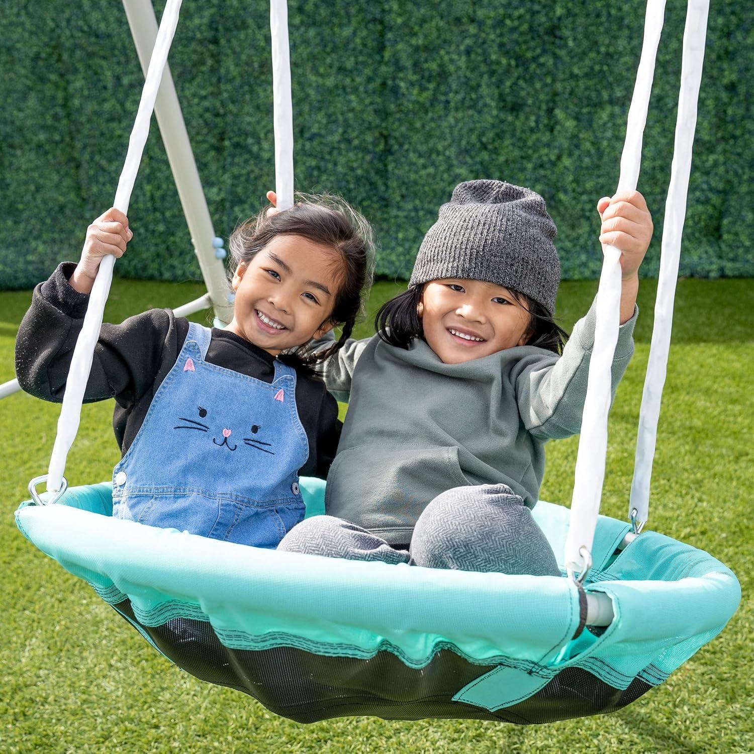 Sportspower Super Saucer Metal Swing Set with 2 Swings, Saucer Swing, & 5' Double Wall Slide with Lifetime Warranty