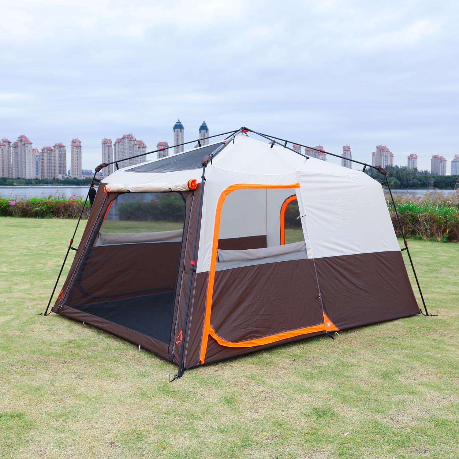 Large Gray and Orange Waterproof 6-Person Cabin Tent