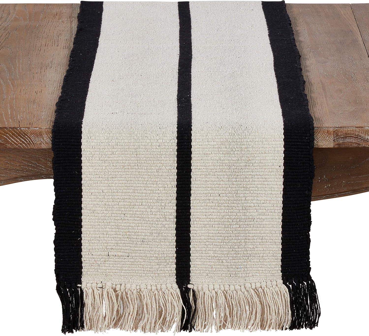 Saro Lifestyle Cotton Table Runner With Heavy Rug And Tassel Design, Multicolored, 16" x 72"