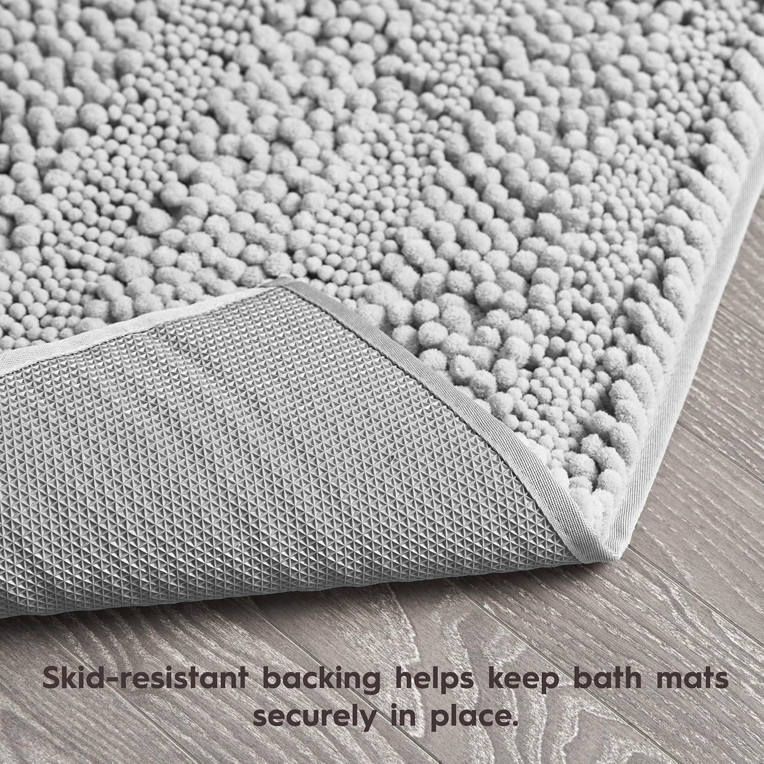 Laura Ashley – Astor Chenille Bath Mats | Set of 2| 100% Polyester | Premium Bathroom Décor | Machine Washable | TPR Backing | Measures 17” x 24” and 20” x 34” | Light Grey