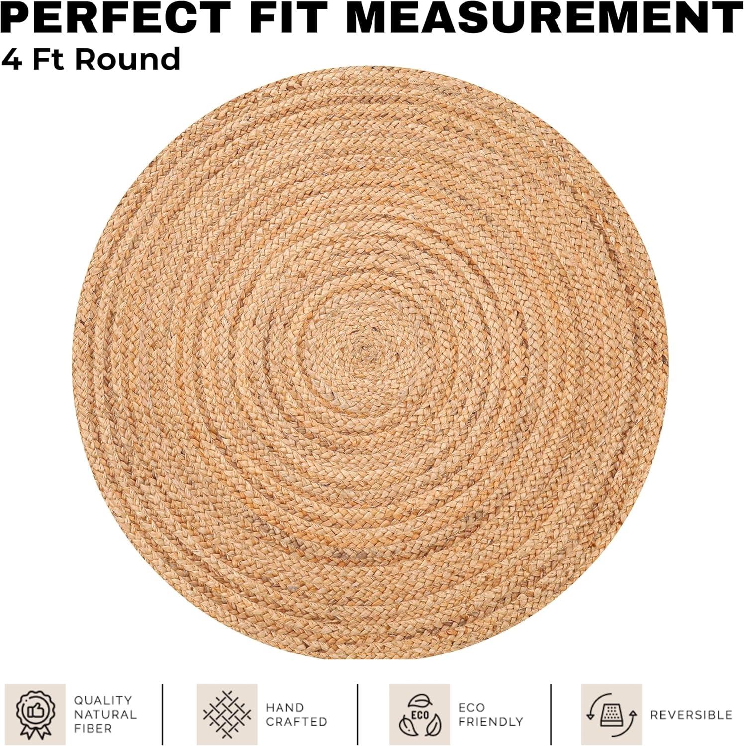 Nuloom 4 Round Rigo Jute Hand Woven Indoor Area Rug, Natural, Solid Farmhouse Design, Natural Fiber Bedroom, Living Room, Kitchen,