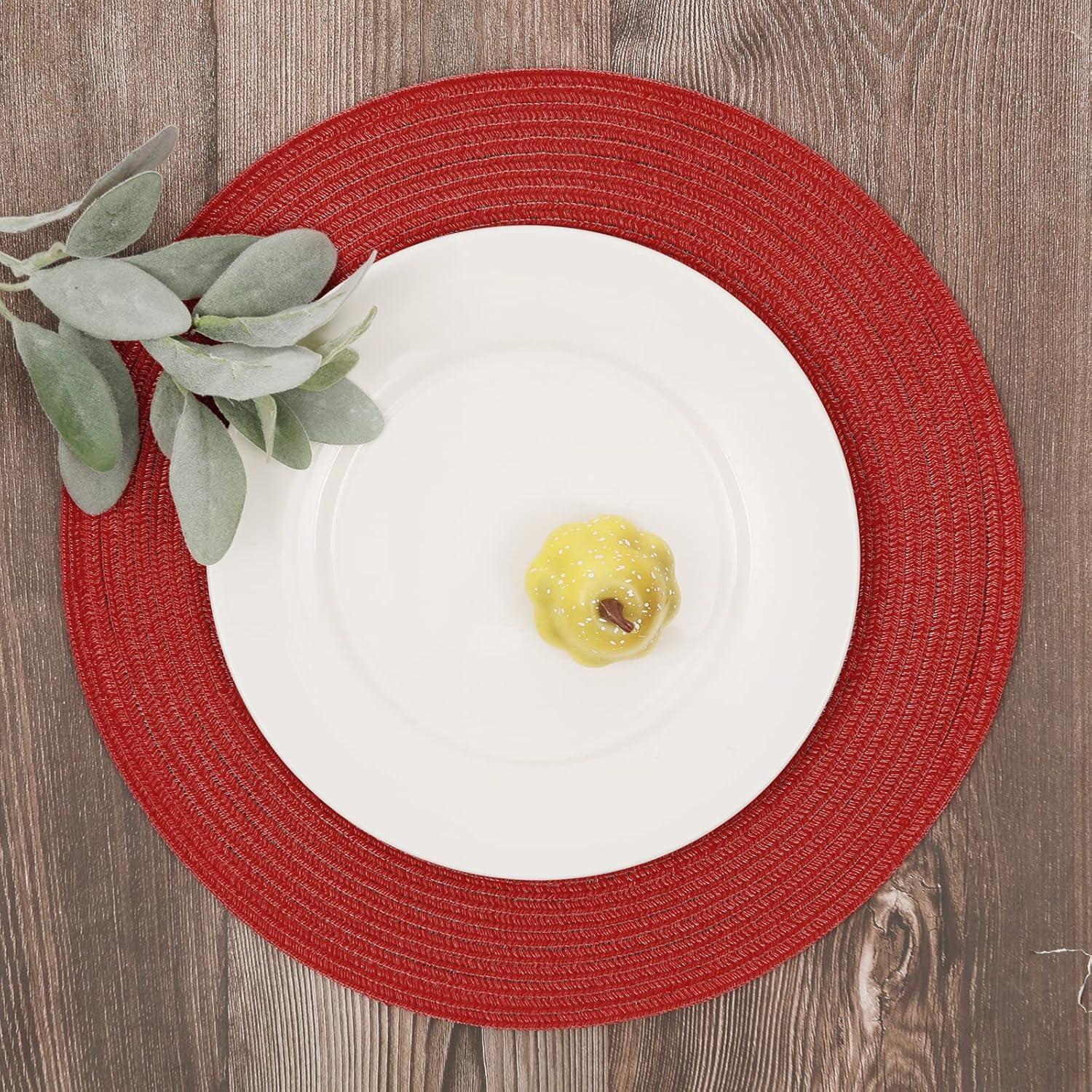 Round Woven Placemats, 4 Pcs, 15" Braided Woven Placemats, Attractive Kitchen Place Mats, Round Placemats as Table Mat (Red)