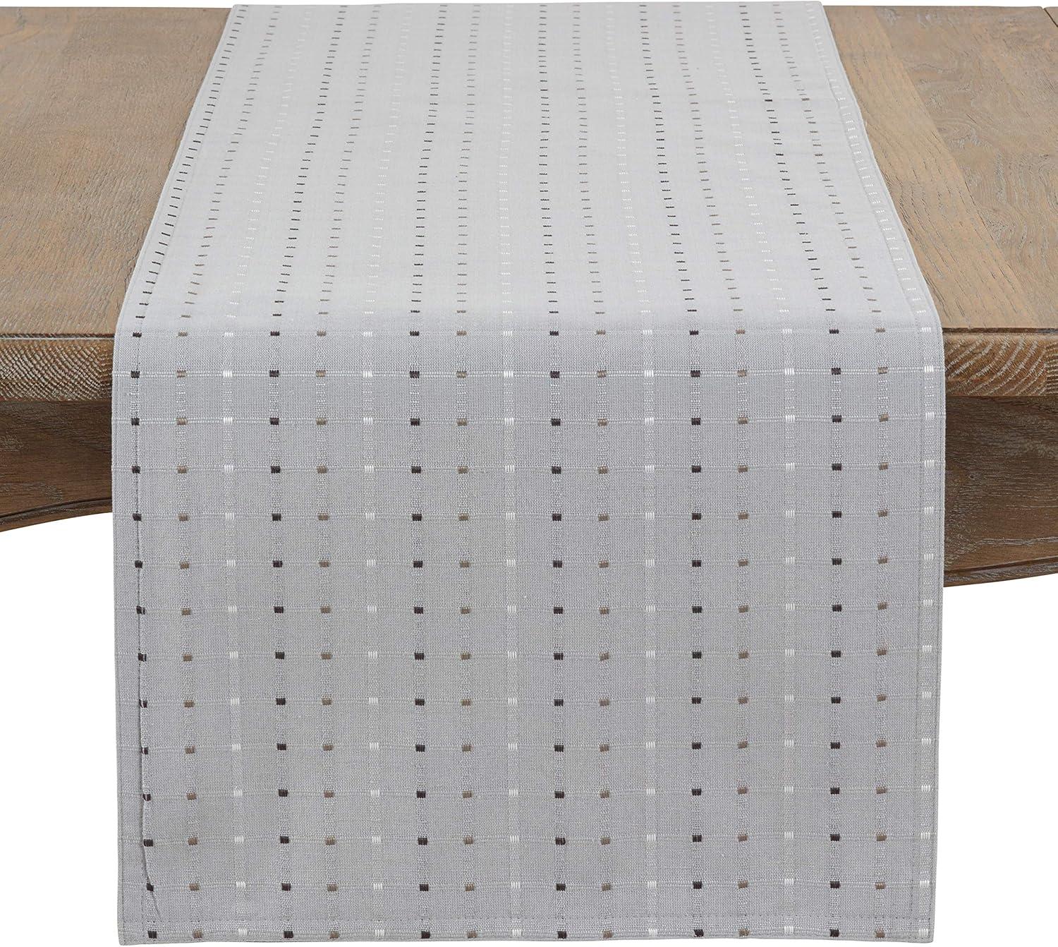 Gray Cotton Polyester Stitched Line Table Runner, 16" x 120"