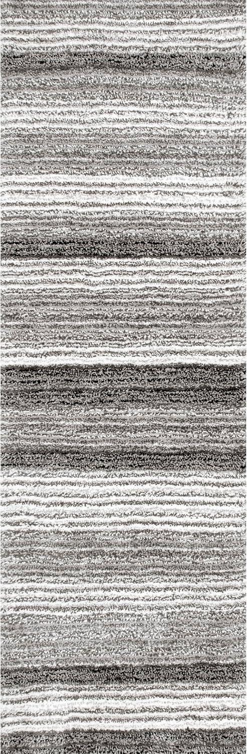 Luxurious Striped Shag Runner Rug in Gray Multi, 2'6" x 8'