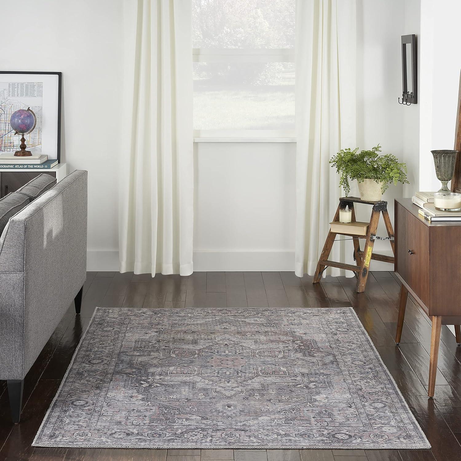 Nourison New Concept Washables Back to College 4' x 6' Grey Vintage Indoor Non-Slip Flatweave Rug