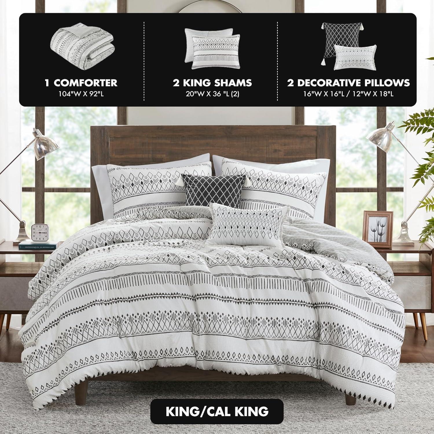 Madison Park Fraser 5 Piece Printed Seersucker Comforter Set with Throw Pillows