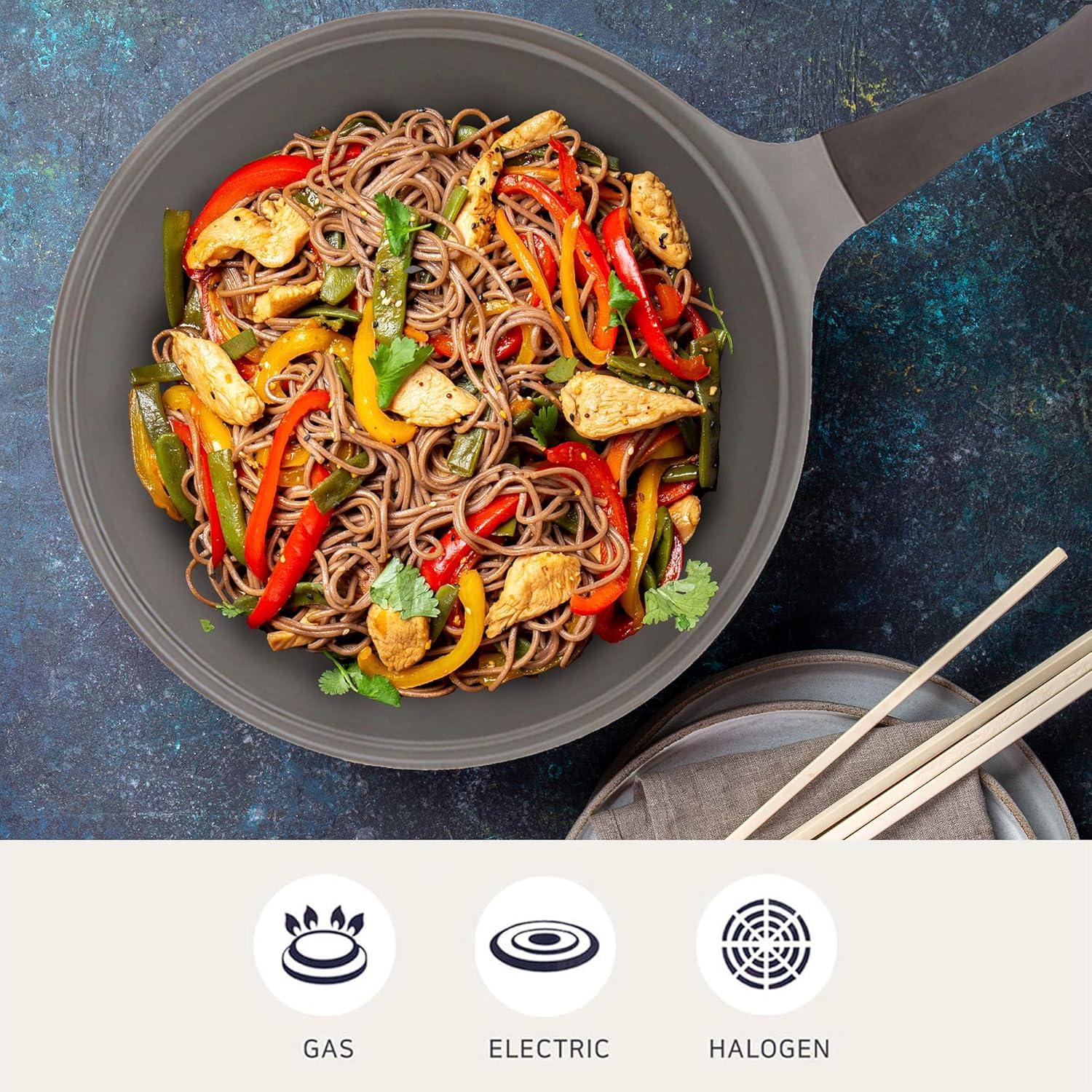 Neoflam EELA 12" Chef's Wok Pan with Glass Lid, Made in Korea