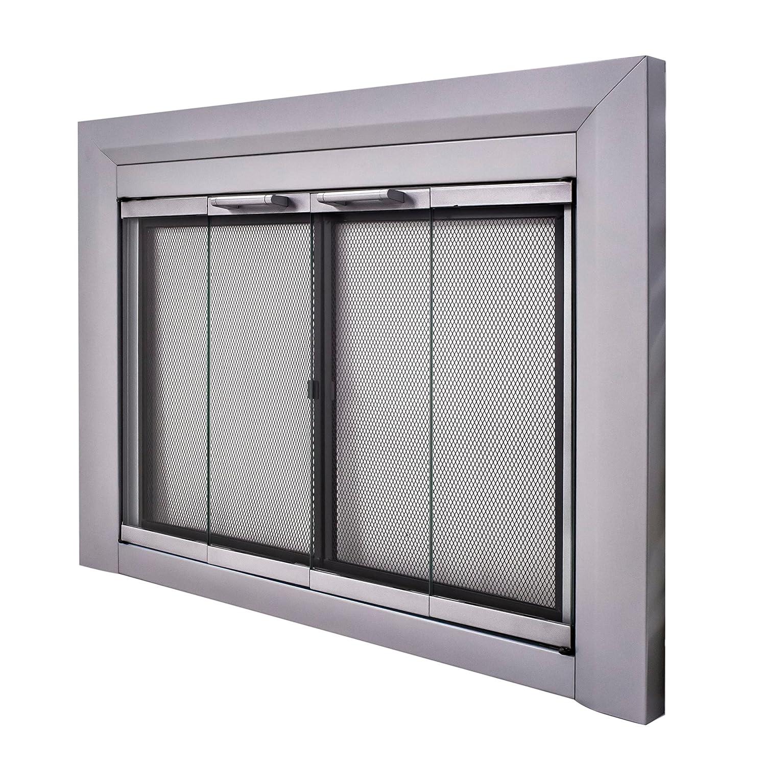 Clairmont Medium Skyline Nickel Glass Fireplace Doors