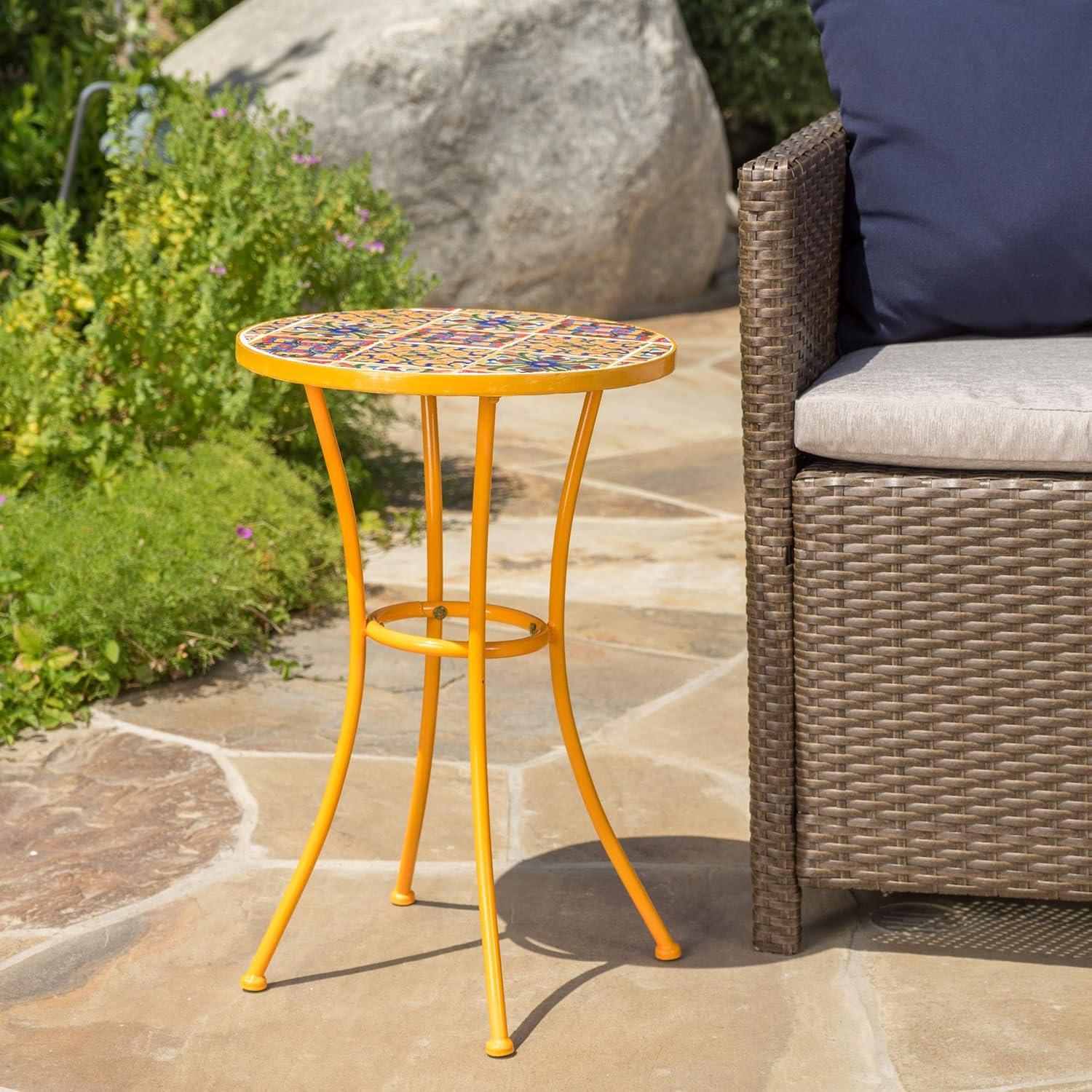 GDFStudio Zavier Outdoor Ceramic Tile Side Table, Yellow