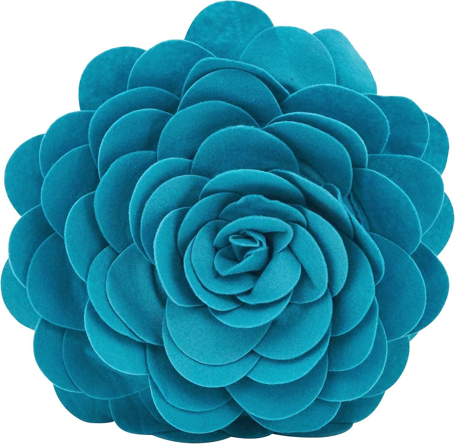 Saro Lifestyle FT095.TE16R 16 in. Rose Flower Design Poly Filled Throw Pillow, Teal