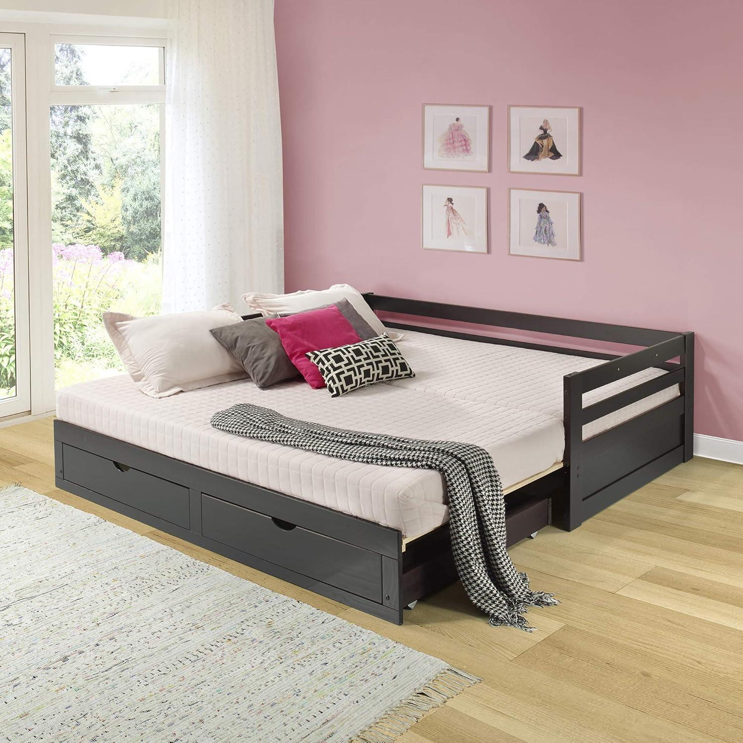 Alaterre Jasper Twin to King Extending Day Bed with Storage Drawers, Espresso