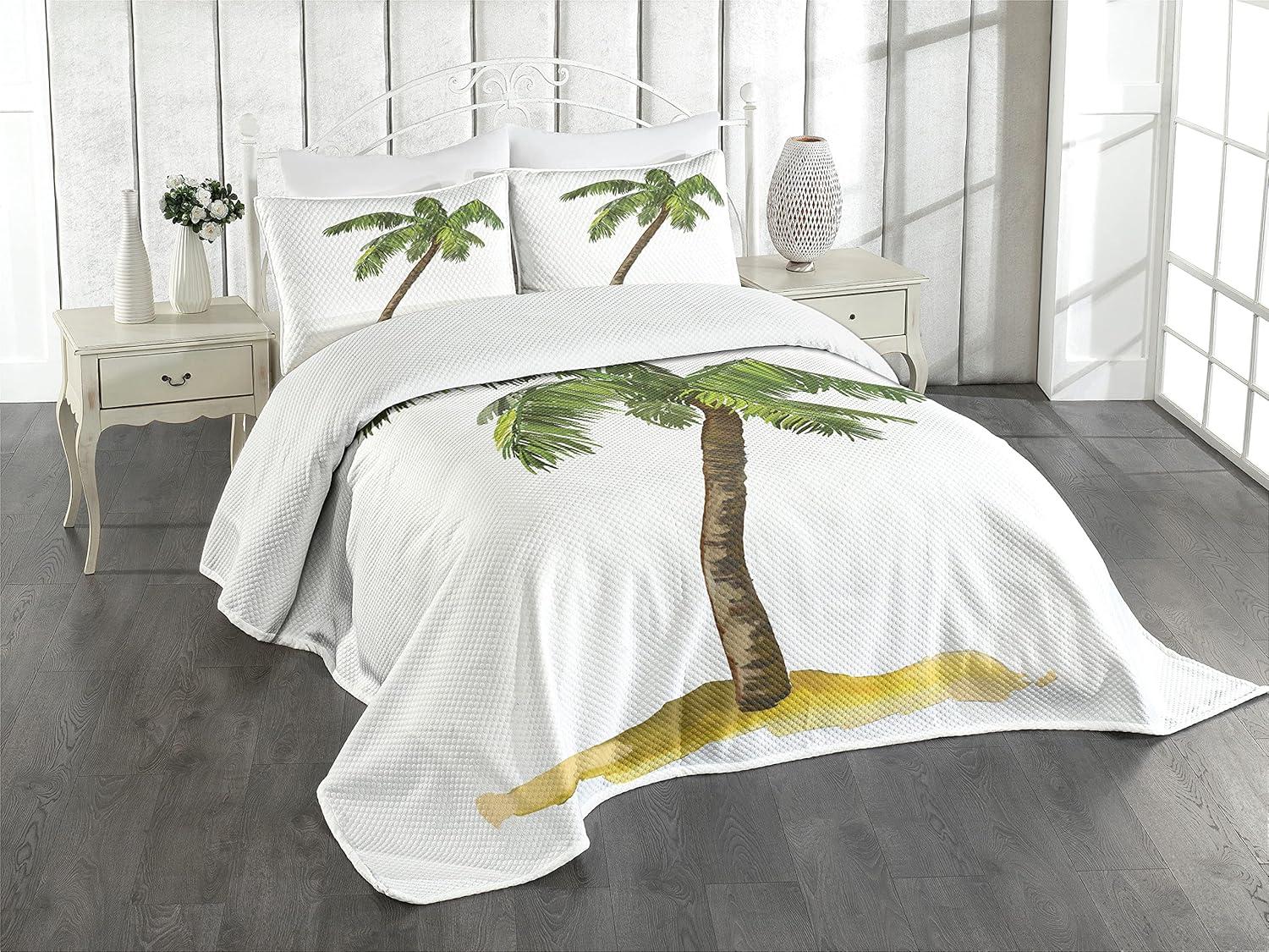 King Size Tropical Palm Tree Polyester Bedspread Set