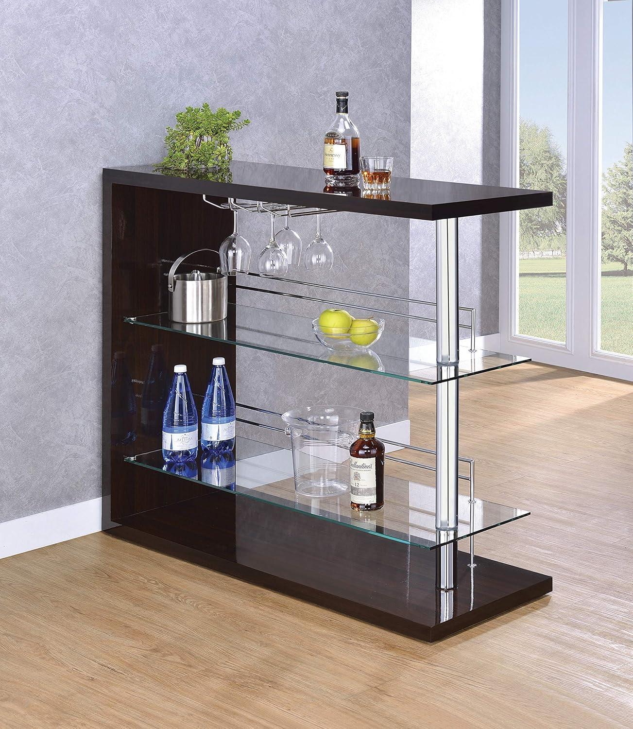 Prescott Modern Gloss Black Rectangular Bar Table with Chrome Accents