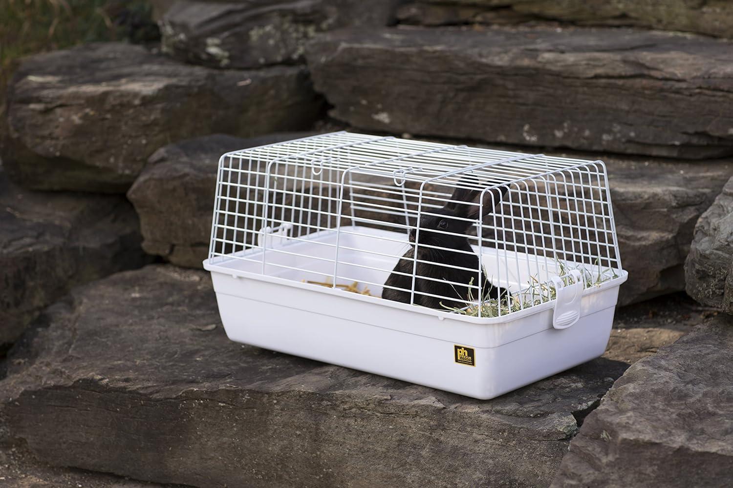 White Metal and Plastic Small Animal Cage with Hayrack