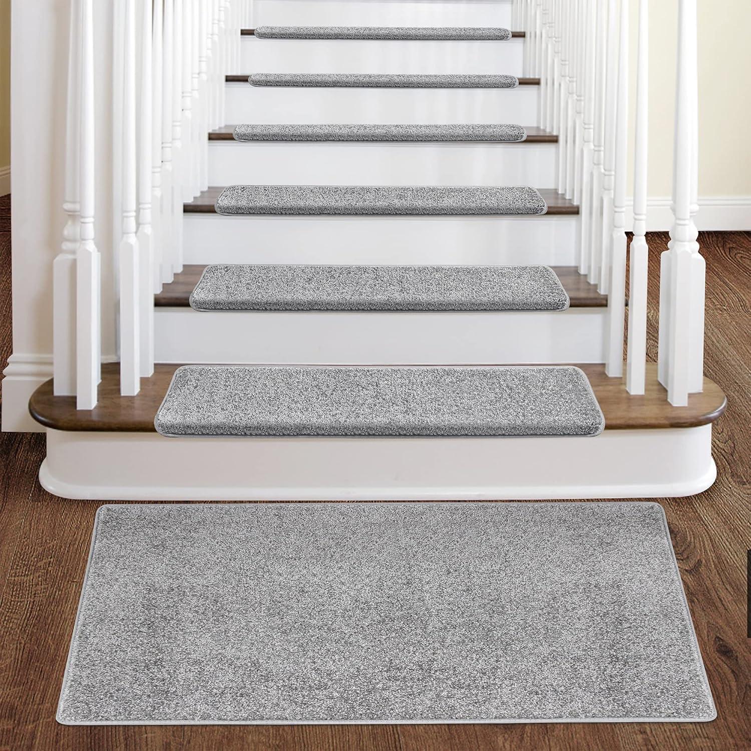 Light Gray Bullnose Carpet Stair Treads Set of 14