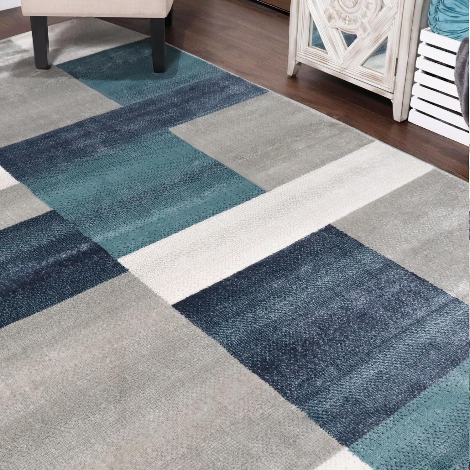 Superior Color Block Area Rug 4' x 6', Plush Indoor Rugs For Living Room Bedroom, Rivulet