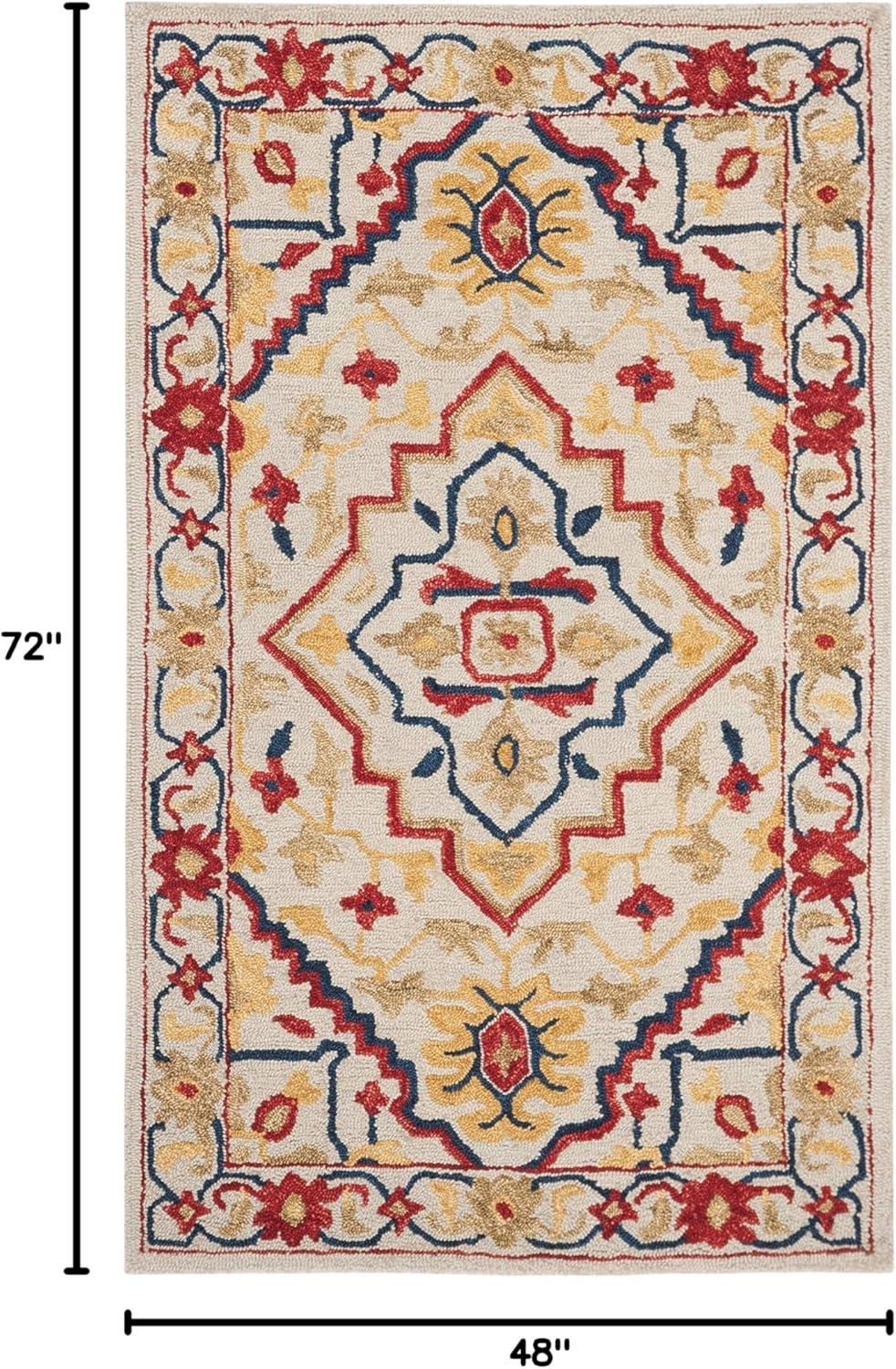 Ivory Tufted Wool Handmade Rectangular 4' x 6' Area Rug