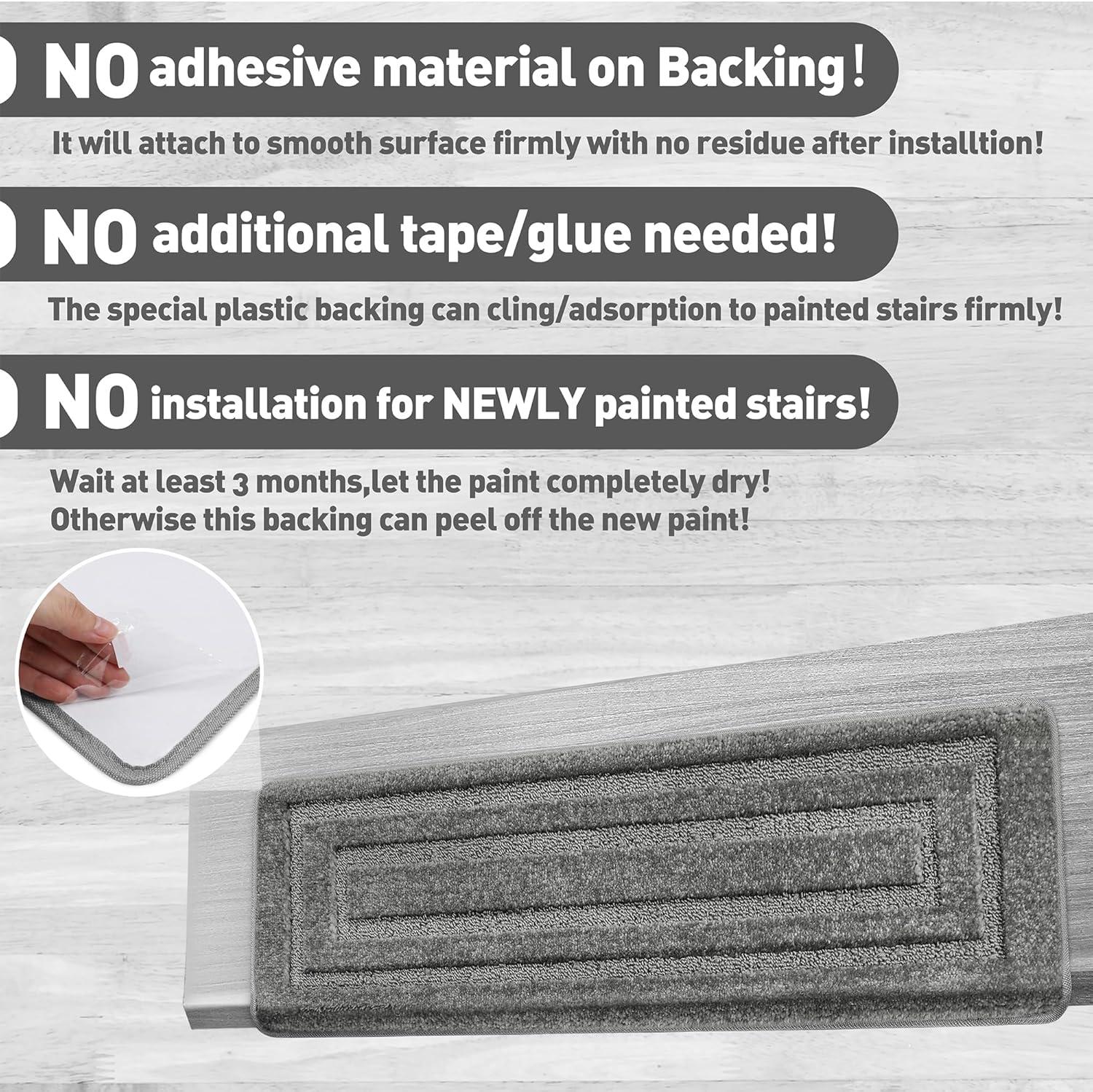 PURE ERA Bullnose Carpet Stair Treads Protectors for Wooden Steps 9.5" x 30"x1.2" Pet Friendly Tape Free Non-Slip (Set of 14 Pieces,Gray Rectangle)