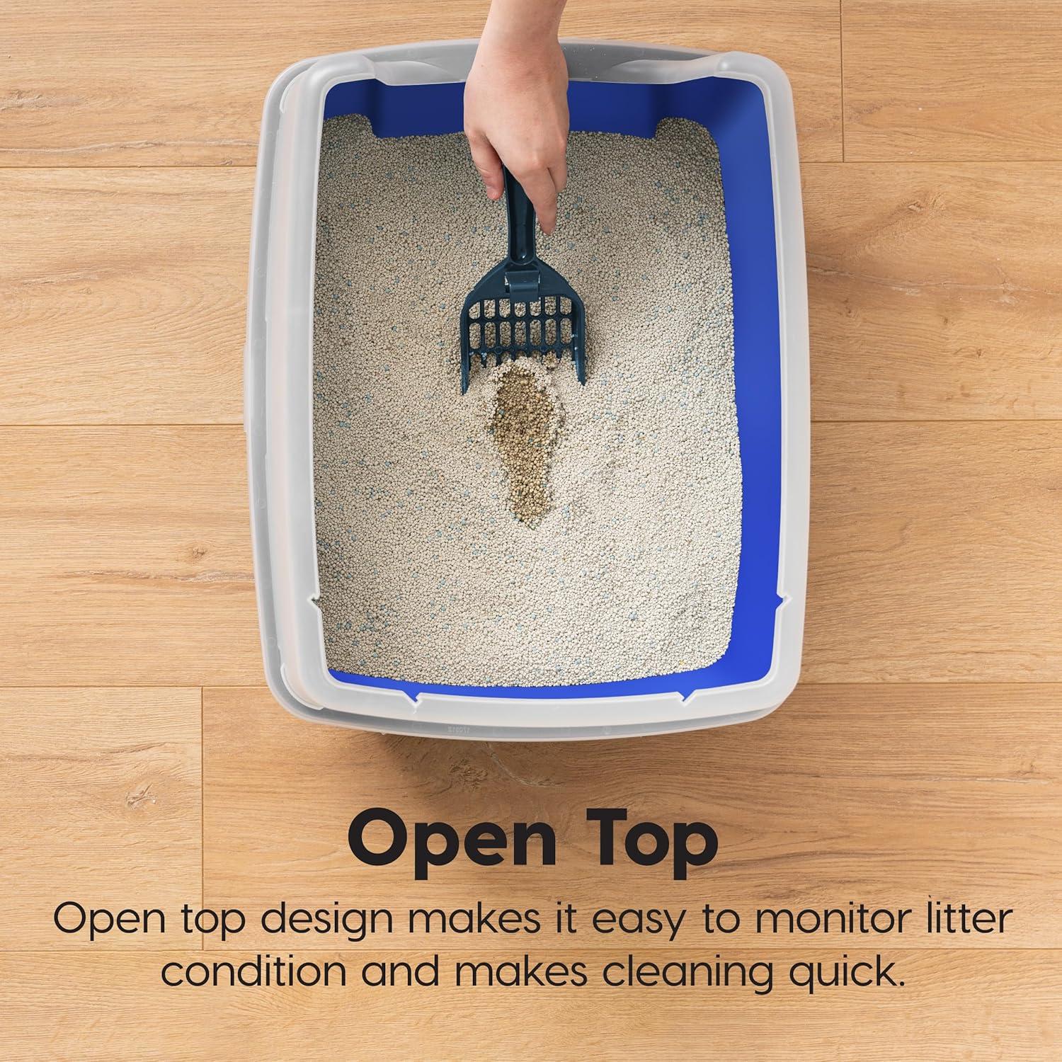 IRIS USA IRIS USA Open Top Cat Litter Tray with Scoop and Scatter Shield, Cat Litter Pan, Blue