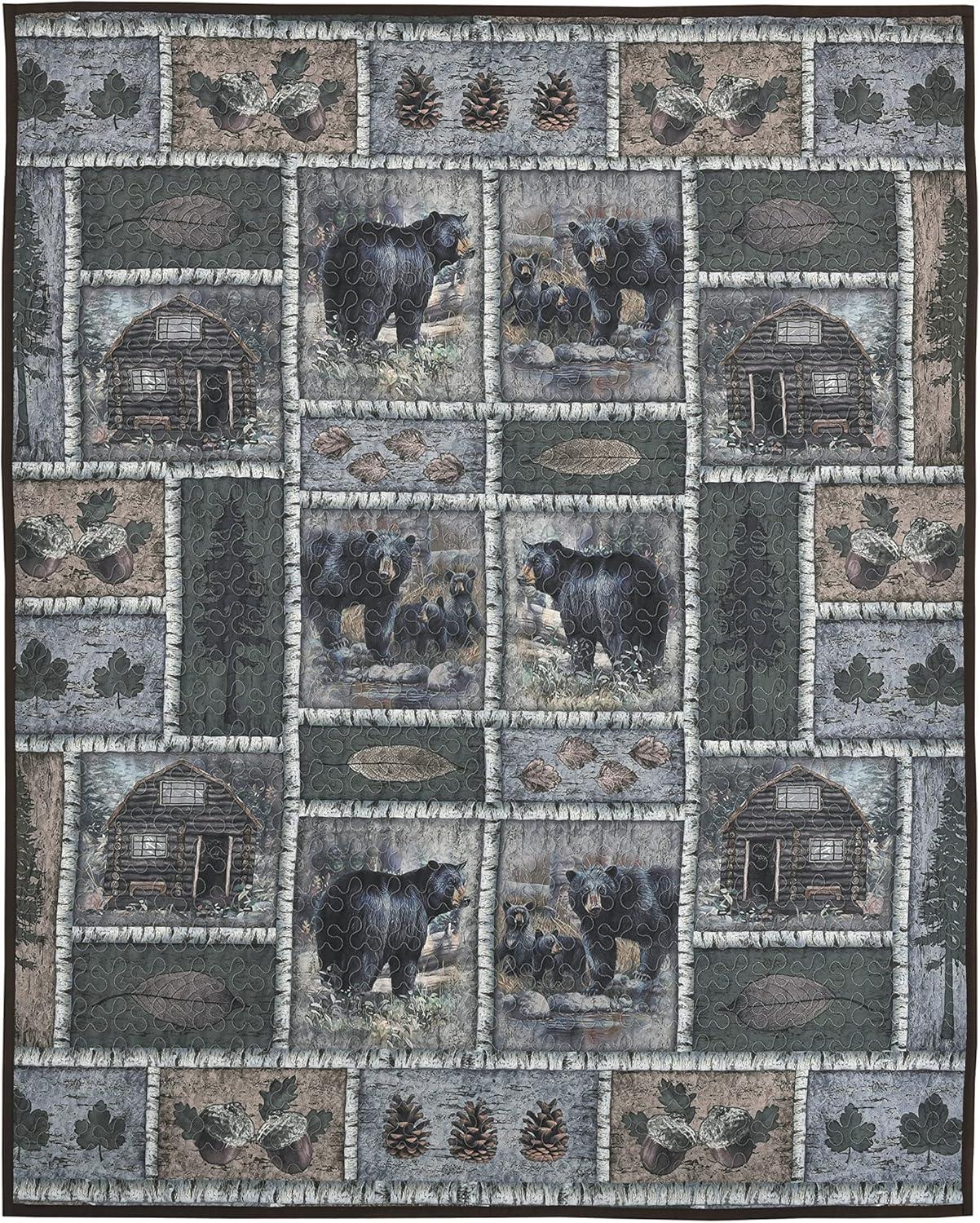 De Leon Collections  60 x 50 in. Bear Lodge Patchwork Woodland Decorative Quilt Throw Blanket, Multi Color