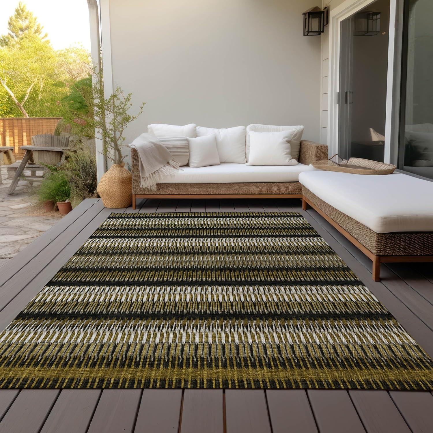 Brown and Black Striped Synthetic Washable 3' x 5' Area Rug