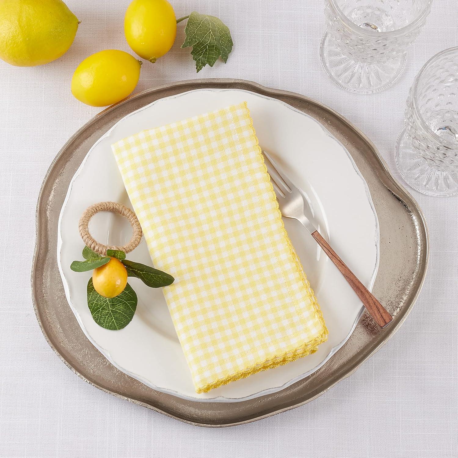 Saro Lifestyle Table Napkins With Gingham Design, Yellow, (Set of 4 pcs)