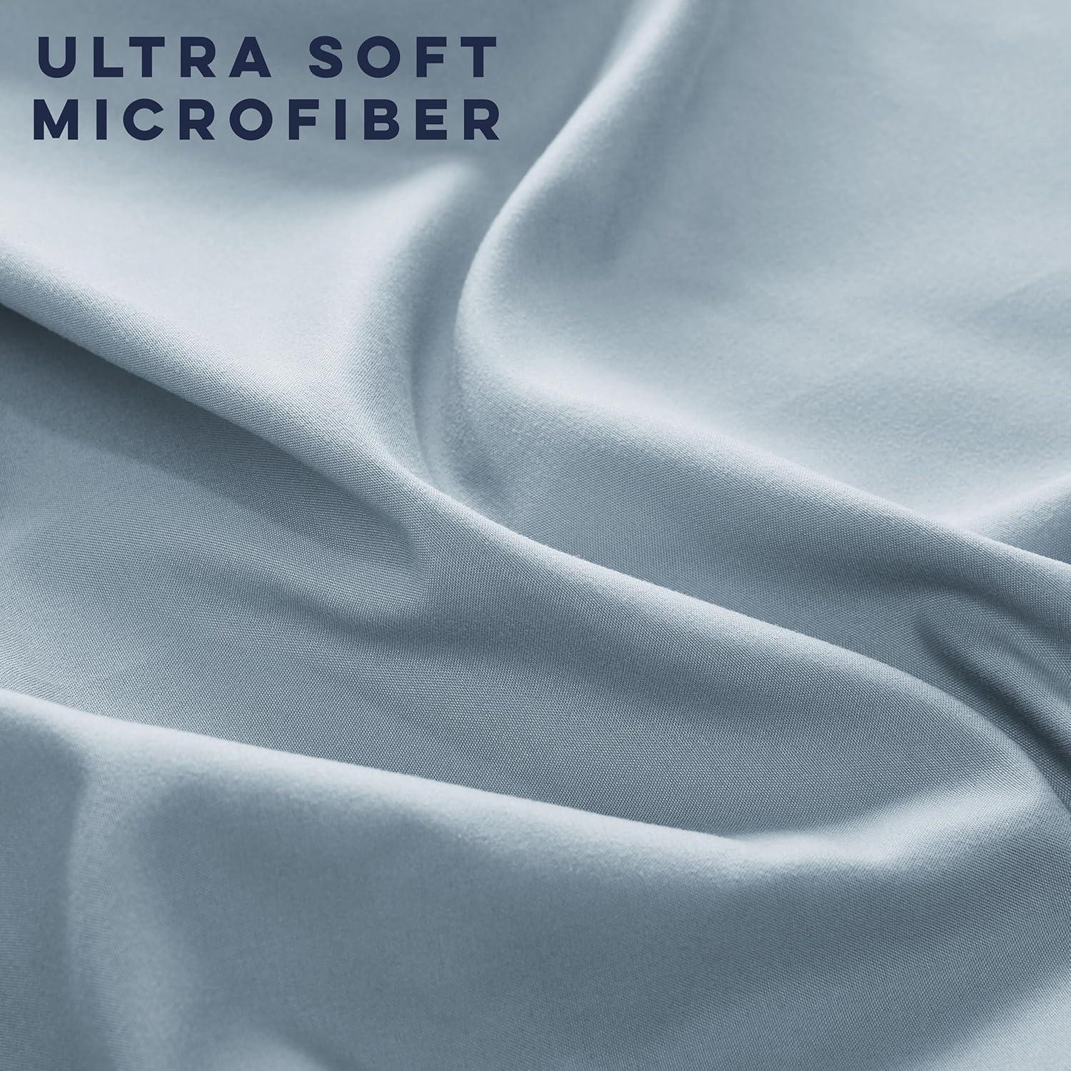 Casual Living Queen Sheets Set 6 Piece Cooling Bed Sheets with 4 Envelope Pillowcases Soft Microfiber Deep Pocket Hypoallergenic Washable Bedding Set for Guest or Master Bedroom, Queen, Light Blue
