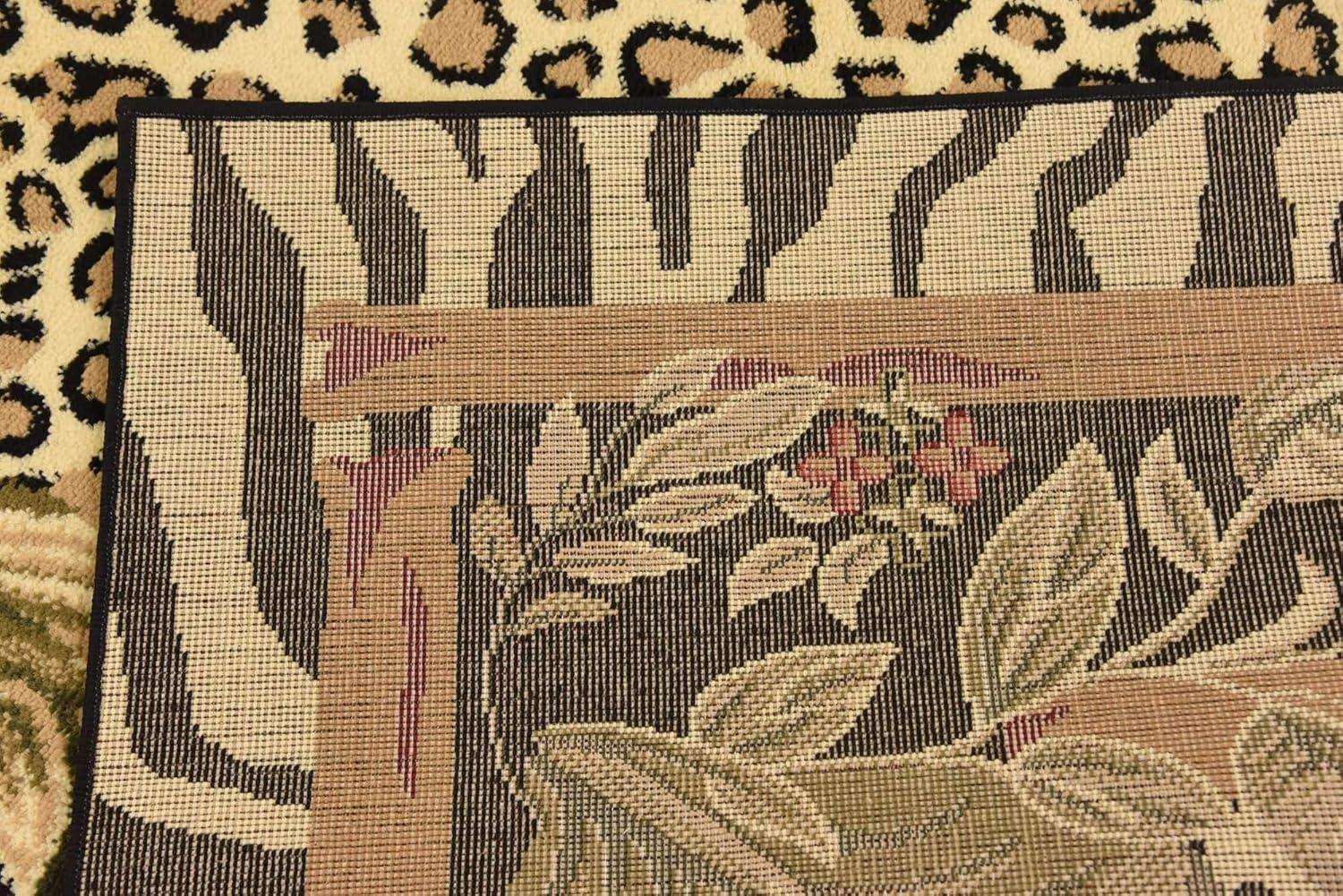 Unique Loom Wildlife Collection Area Rug - Jungle (6' 1" Square Cream/Black)