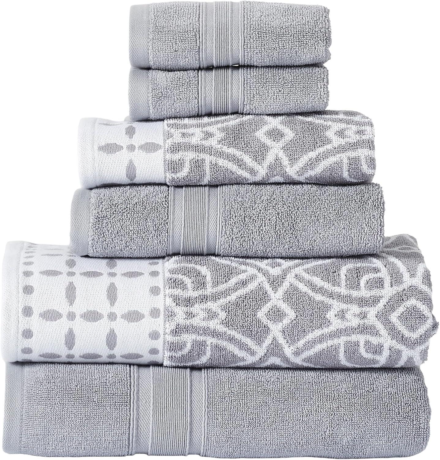 Modern Threads Modern Threads Charlize 6-Piece Reversible Yarn Dyed Jacquard & Solid Towel Set – 100% Cotton, Quick Dry & Absorbent Bath, Hand & Washcloths