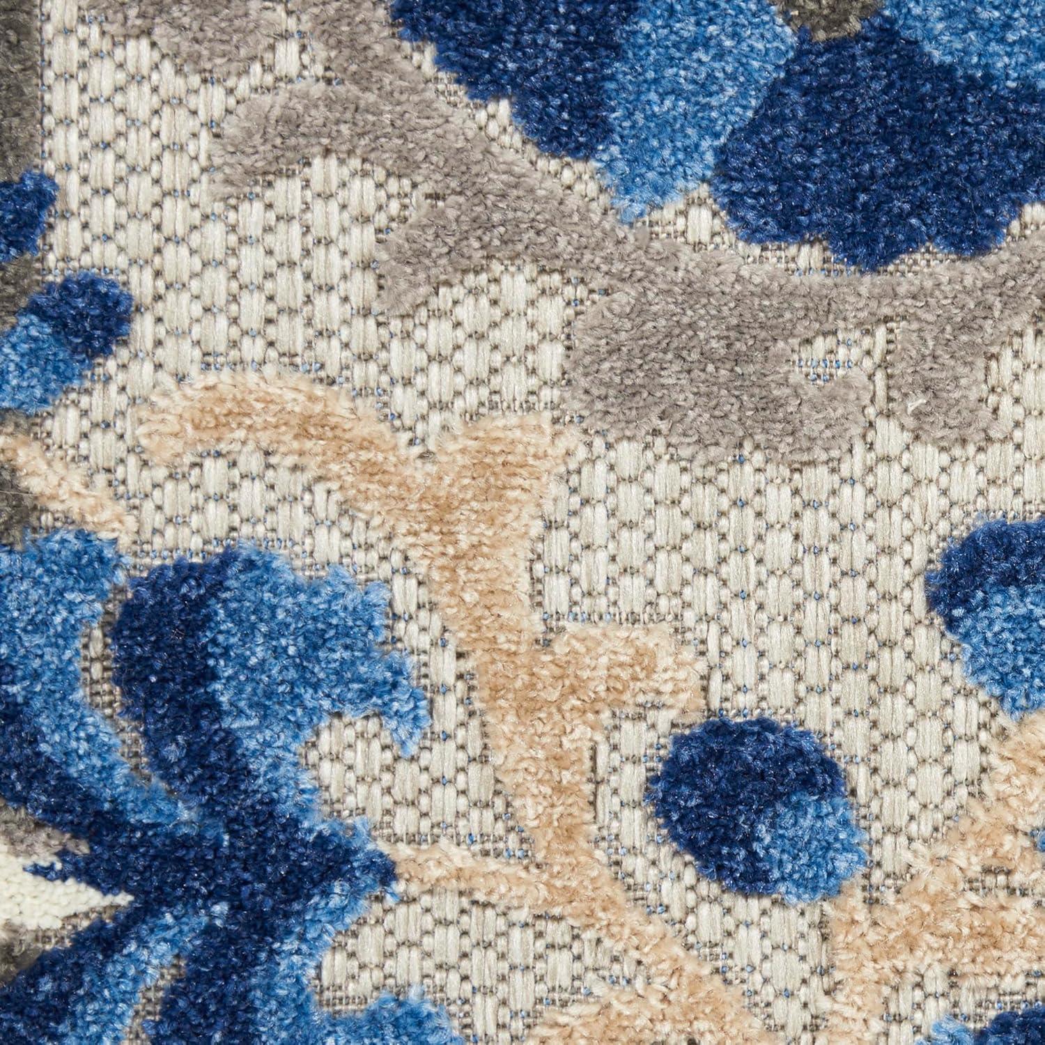 Nourison Aloha Floral Textured Flatweave High-Low Indoor Outdoor Area Rug Natural/Blue 6' x 9'