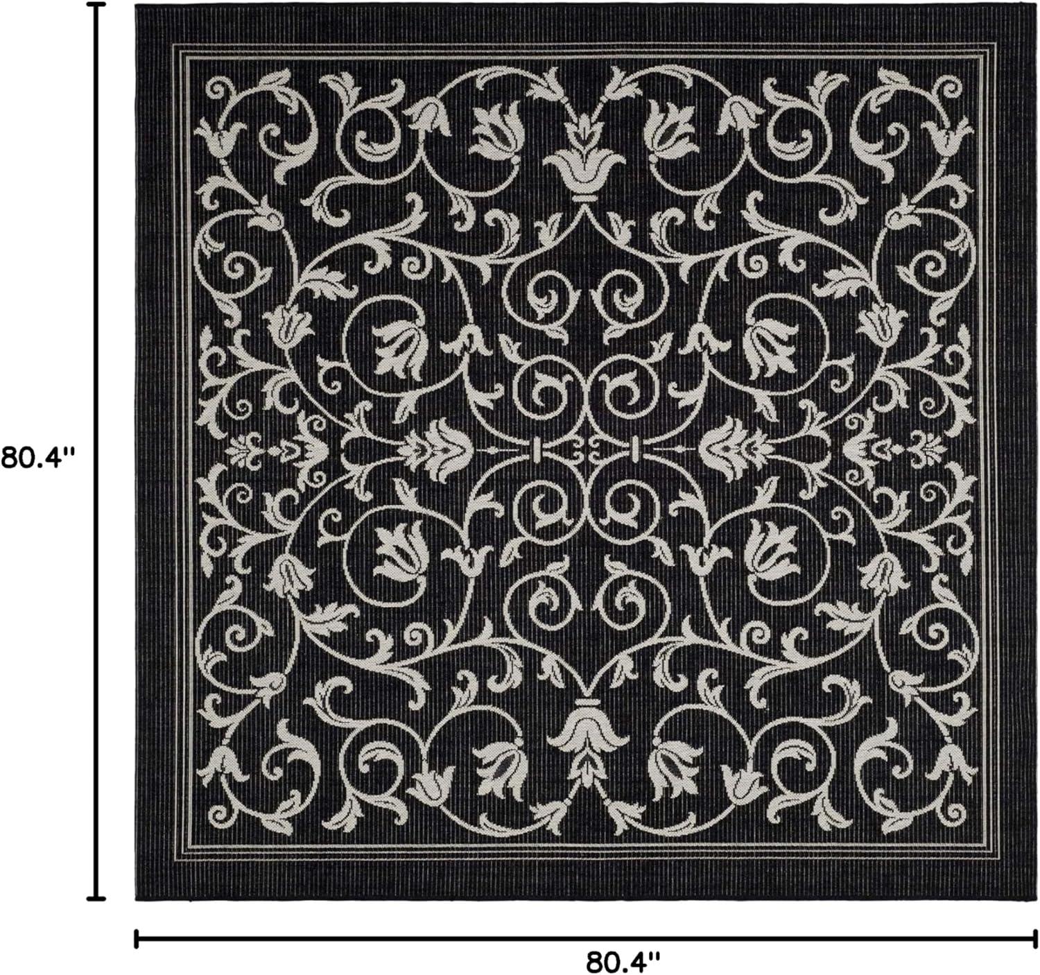 SAFAVIEH Courtyard Nanda Floral Indoor/Outdoor Area Rug, 6'7" x 6'7" Square, Black/Sand
