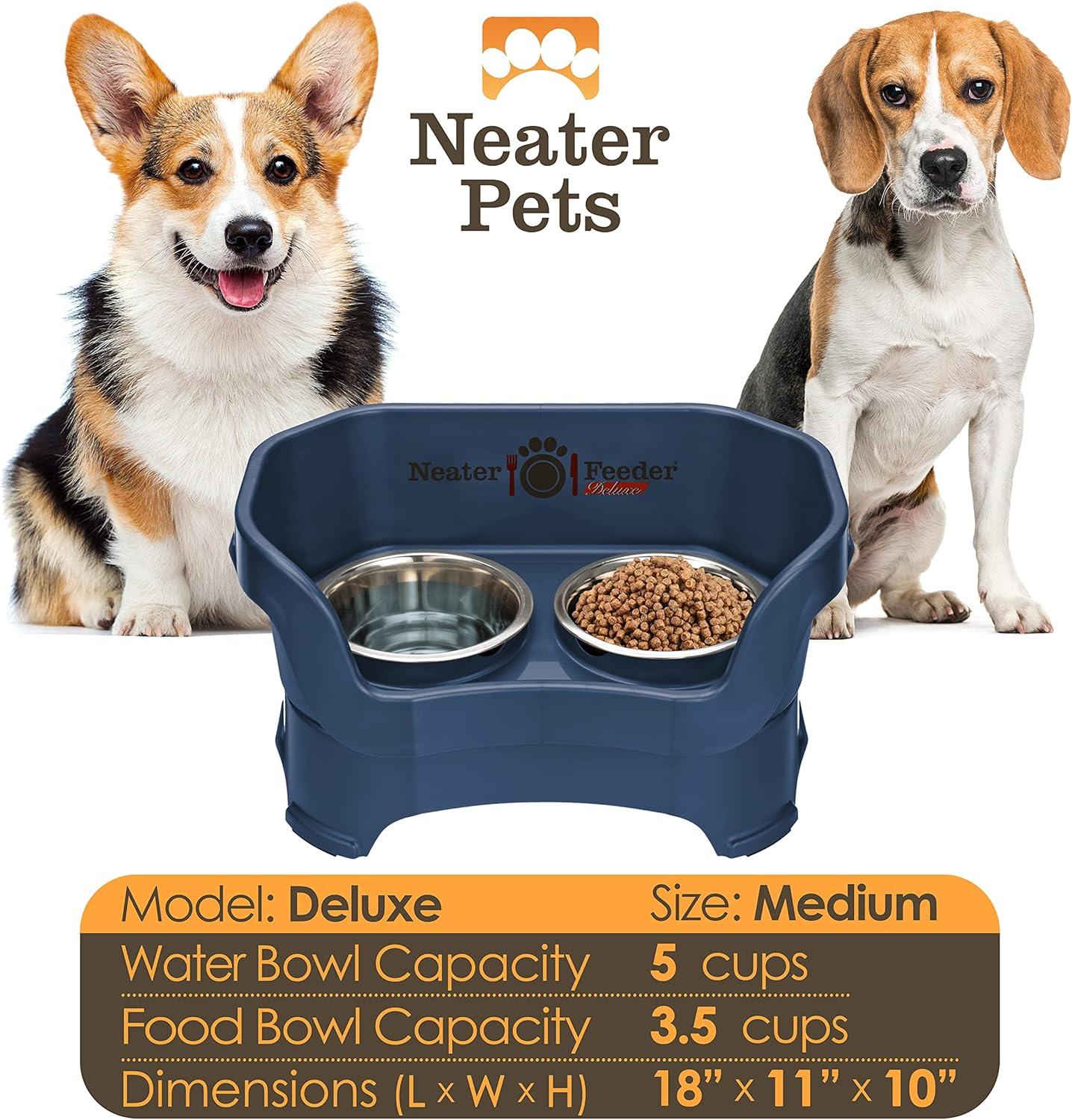 Neater Pets Neater Feeder Deluxe Mess-Proof Elevated Food & Water Bowls for Medium Dogs, Dark Blue