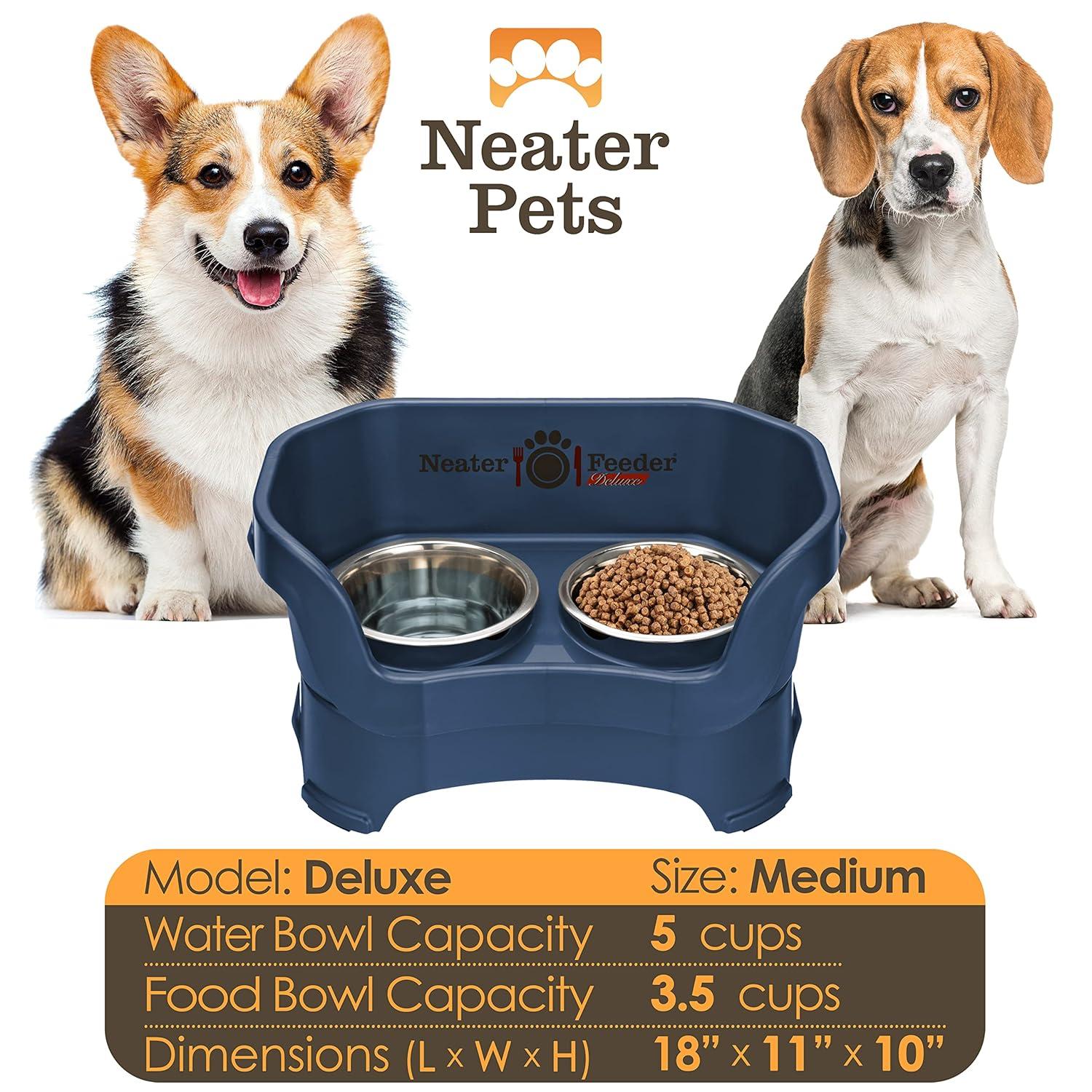 Neater Pets Neater Feeder Deluxe Mess-Proof Elevated Food & Water Bowls for Medium Dogs, Dark Blue