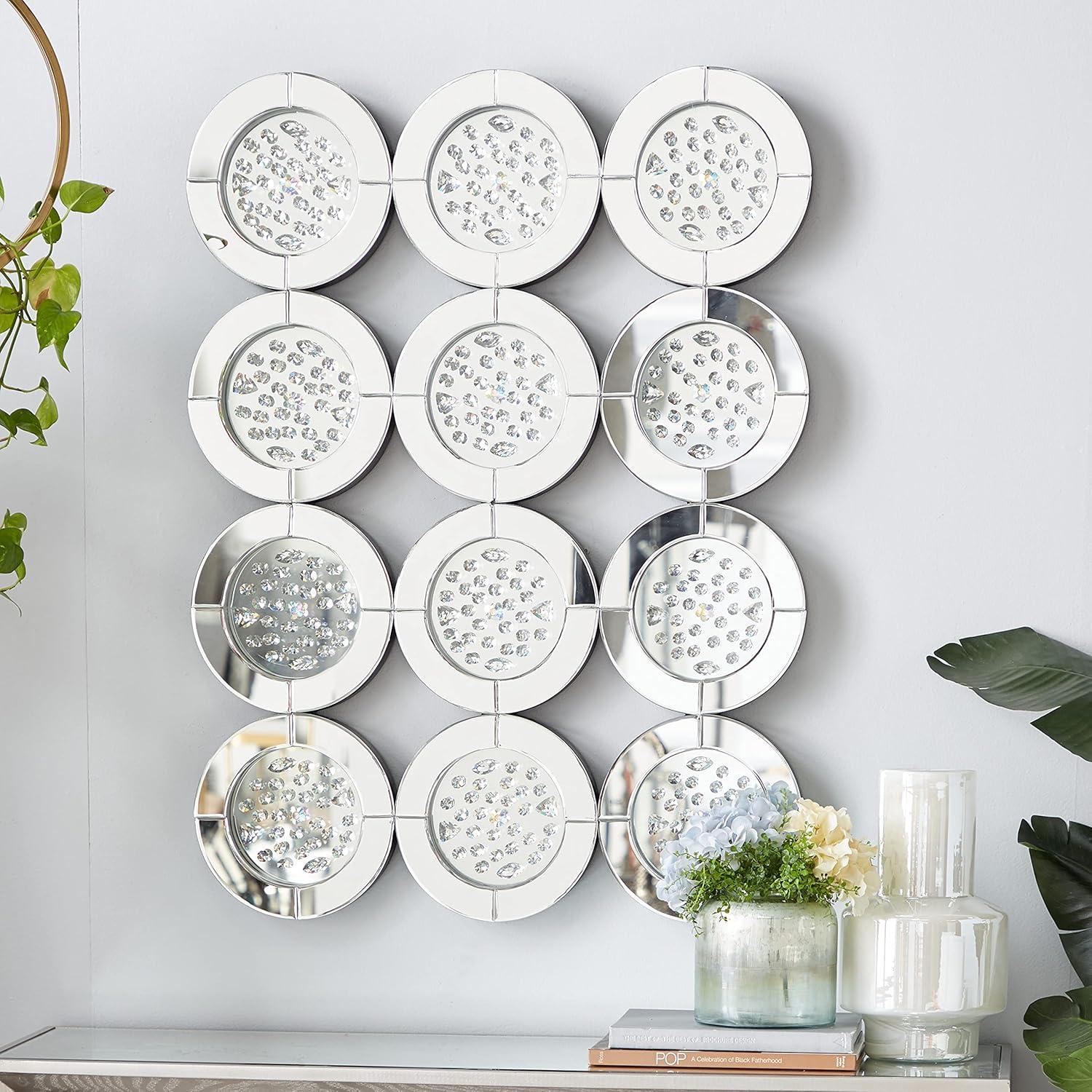 DecMode 39" x 29" Silver Wall Mirror with Floating Crystals