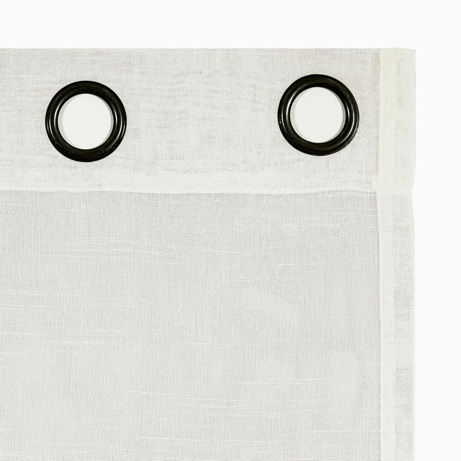 52"x84" Archaeo Light Filtering Slub Textured Linen Blend Black Grommet Top Curtain Panel Ivory: Modern Indoor Curtain