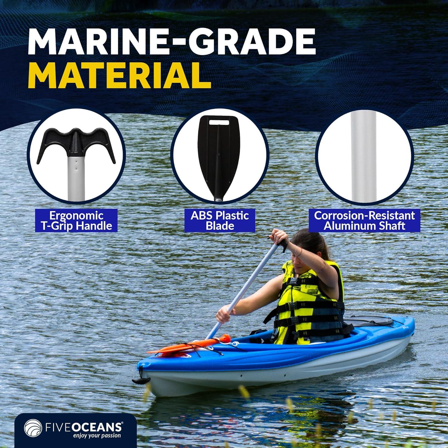 Five Oceans Canoe Paddle, Canoe Paddles and Boat Hook, Black, 4-Feet Long, Anodized Aluminum Shaft, Reinforced ABS Plastic Blade & Hook, Lightweight