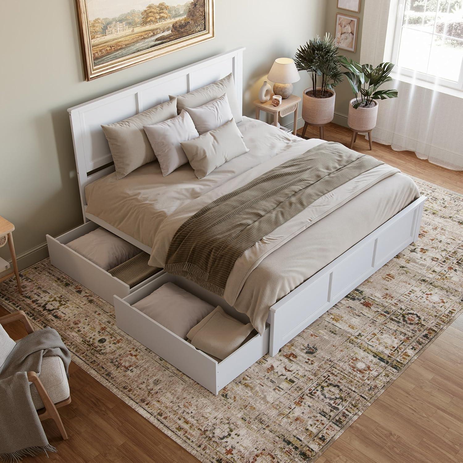 Madison Solid Wood Platform Bed with Matching Footboard & Storage Drawers