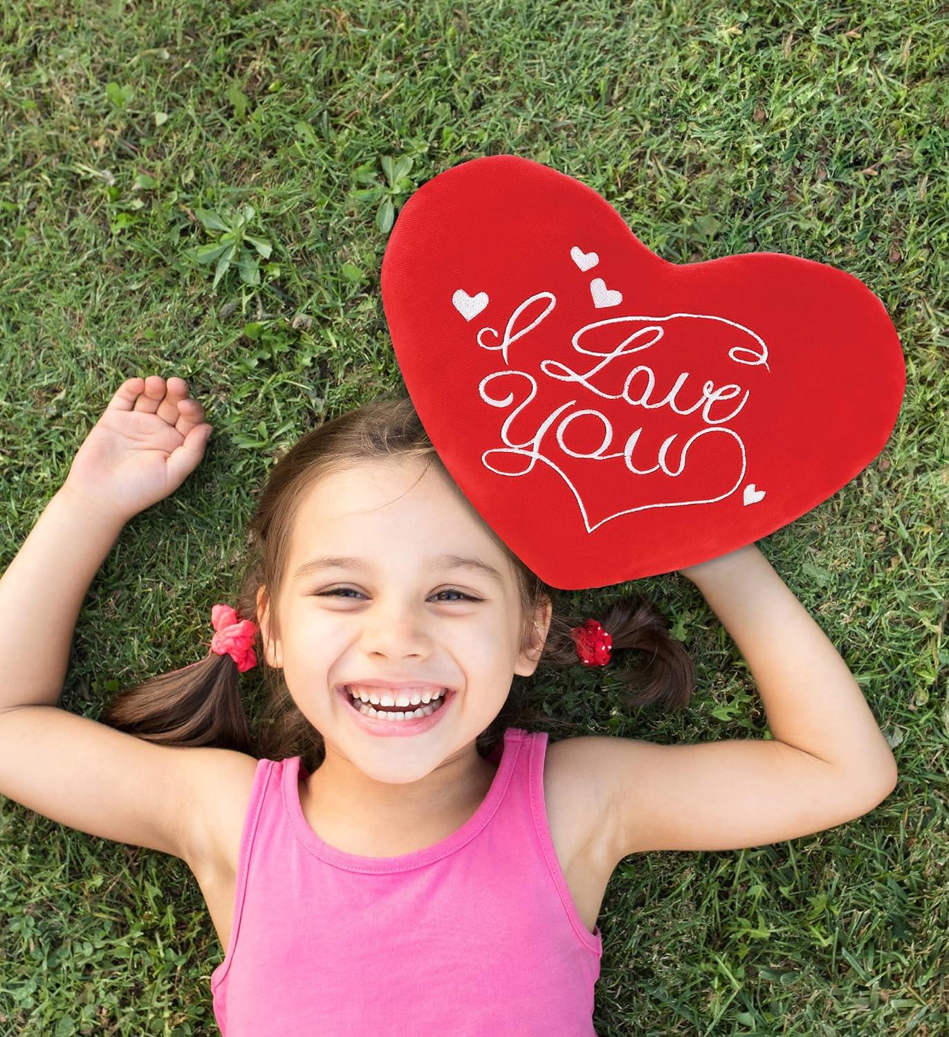 DolliBu I Love You Plush Red Heart Pillow - Fluffy Decorative Stuffed Heart Plush for Anniversary, Valentines Day and Special Occasions, Cute Plush Heart Shaped Throw Pillows - 12 Inch