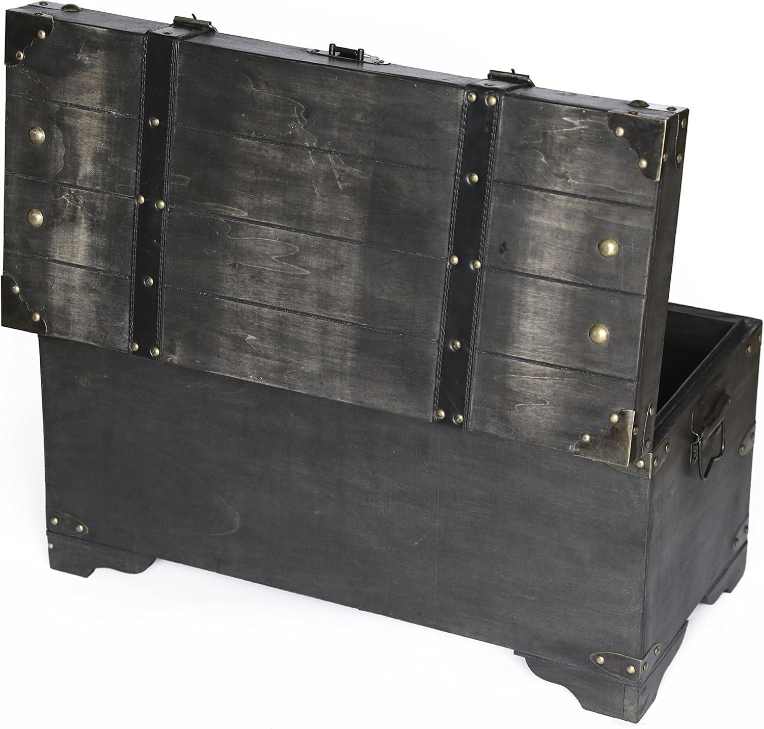 Vintiquewise Distressed Black Medium Wooden Storage Trunk