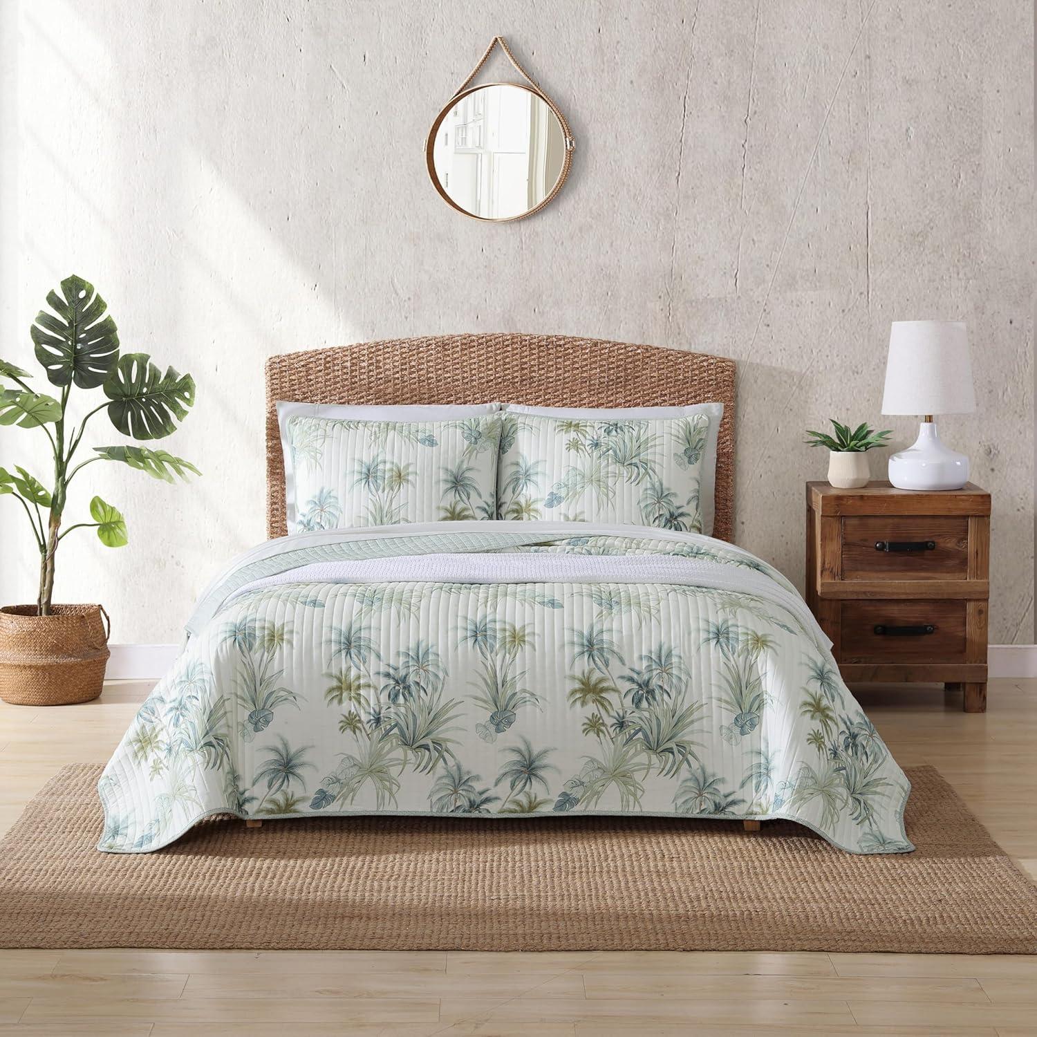 Tommy Bahama Serenity Palms Aqua Cotton Reversible Quilt