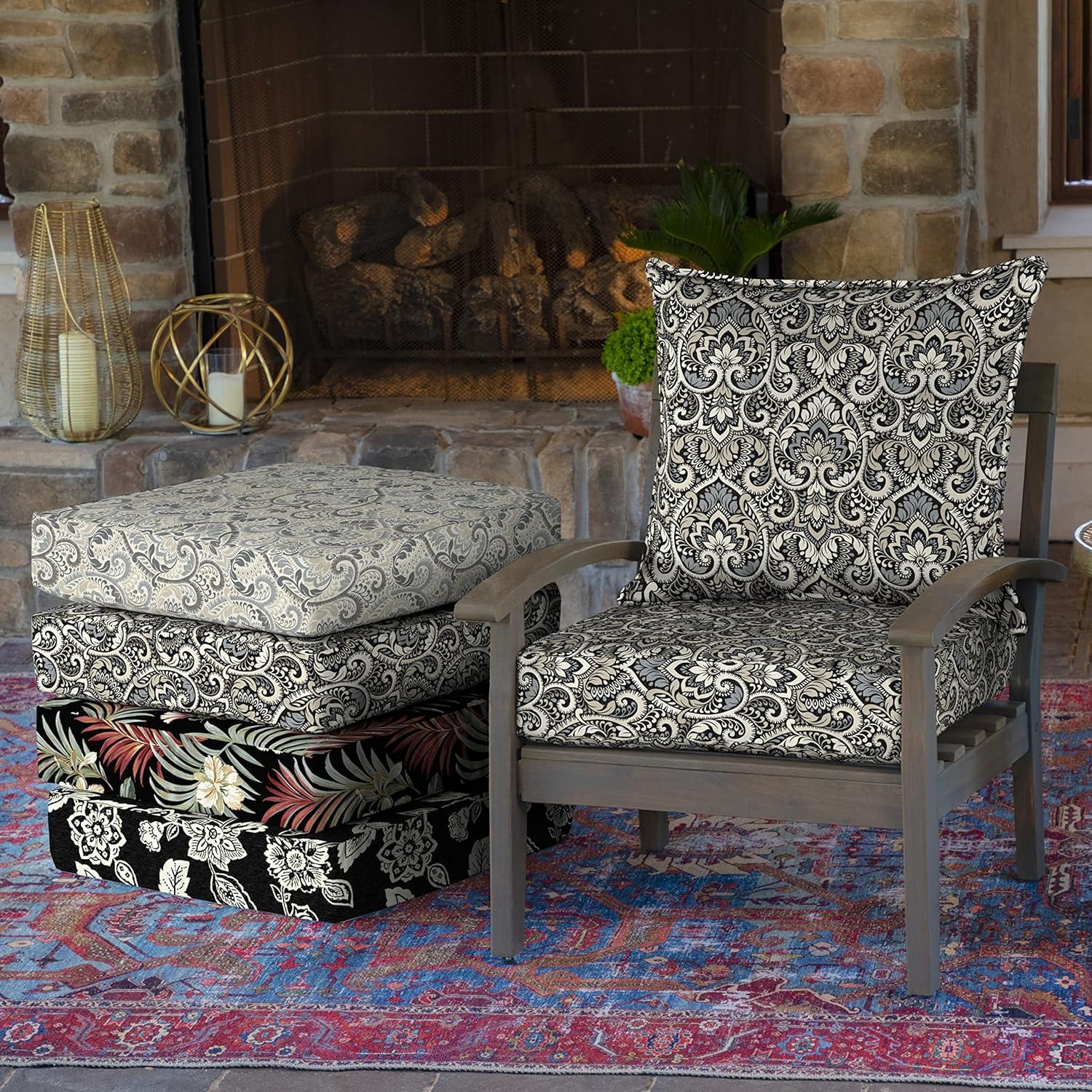 Arden 24"x24" Outdoor Deep Seat Set Black Aurora Damask: Water-Resistant, UV-Protected, Zippered Polyester Fiber Cushions