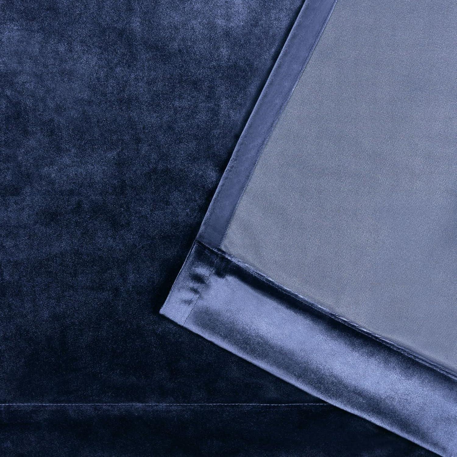 Set of 2 96"x54" Velvet Heavyweight Grommet Top Window Curtain Panel Navy Blue - Exclusive Home: Light Filtering Drapes