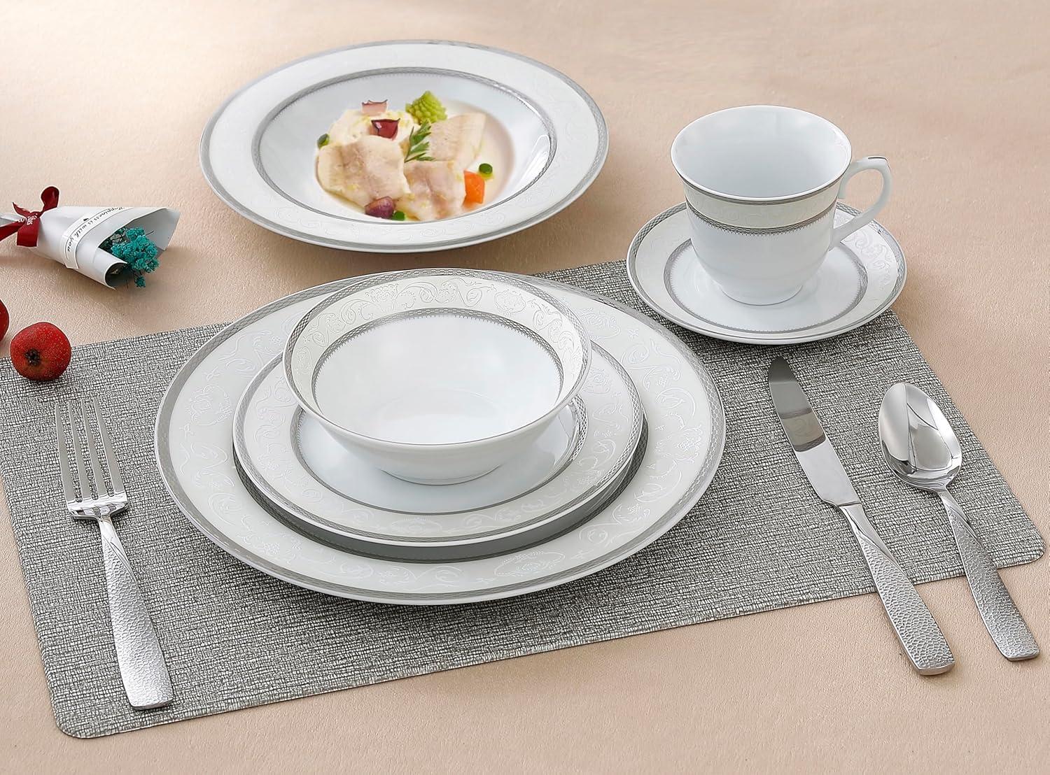 Silver Floral Porcelain 24-Piece Dinnerware Set, Service for 4