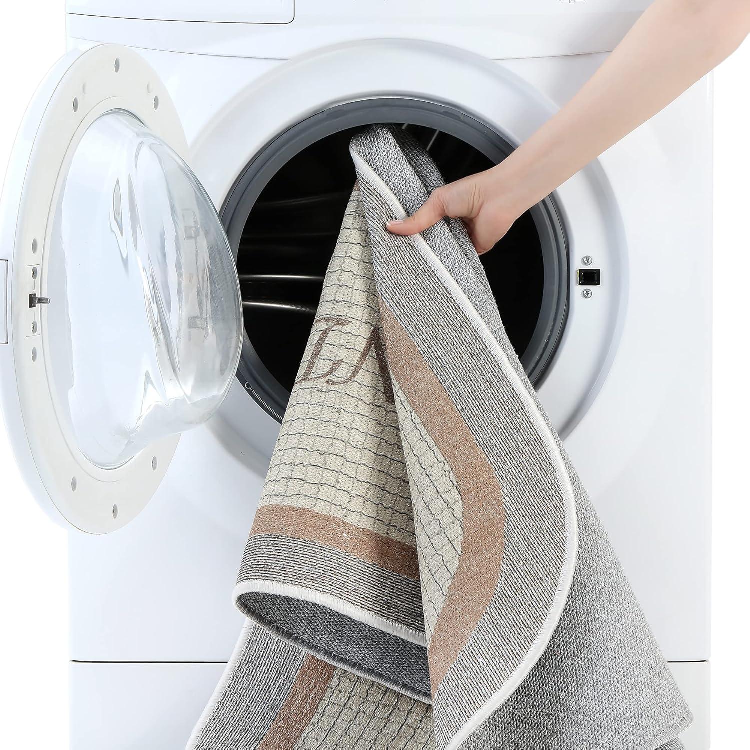 SUSSEXHOME Washable Indoor Laundry Room Rug Runner - 70 % Cotton Kitchen Floor Mat[Gray&White]